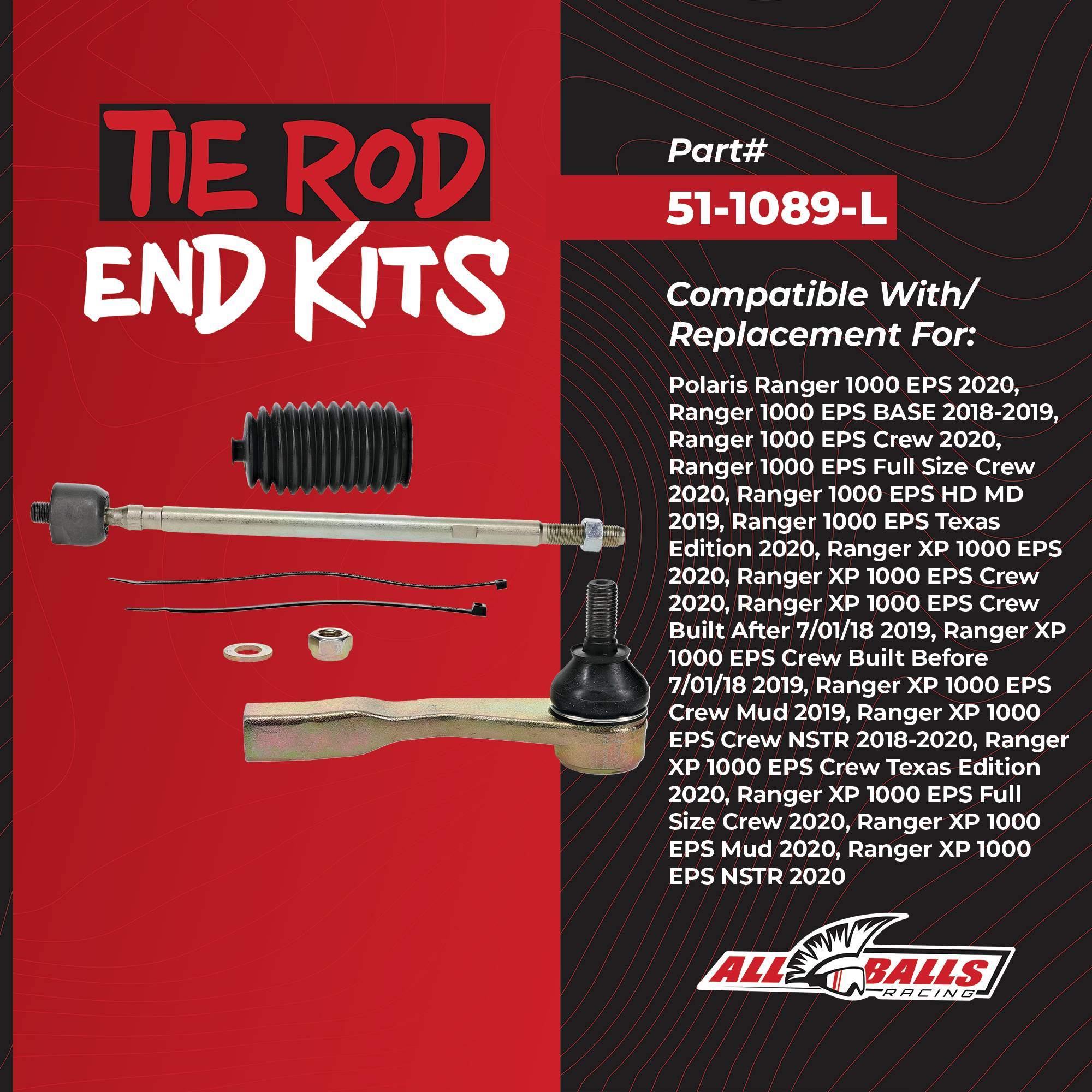 All Balls Tie Rod End Kit (51-1089-L) for Polaris Ranger 1000 EPS 2020