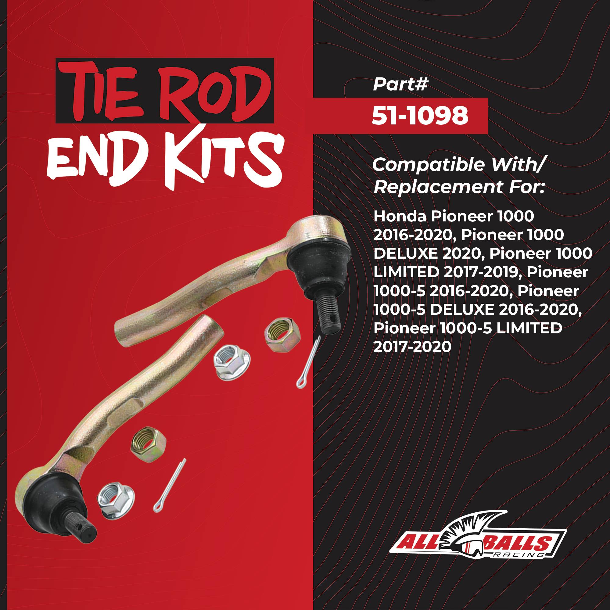 All Balls Tie Rod End Kit (51-1098) for Honda Pioneer 1000 2016-2020