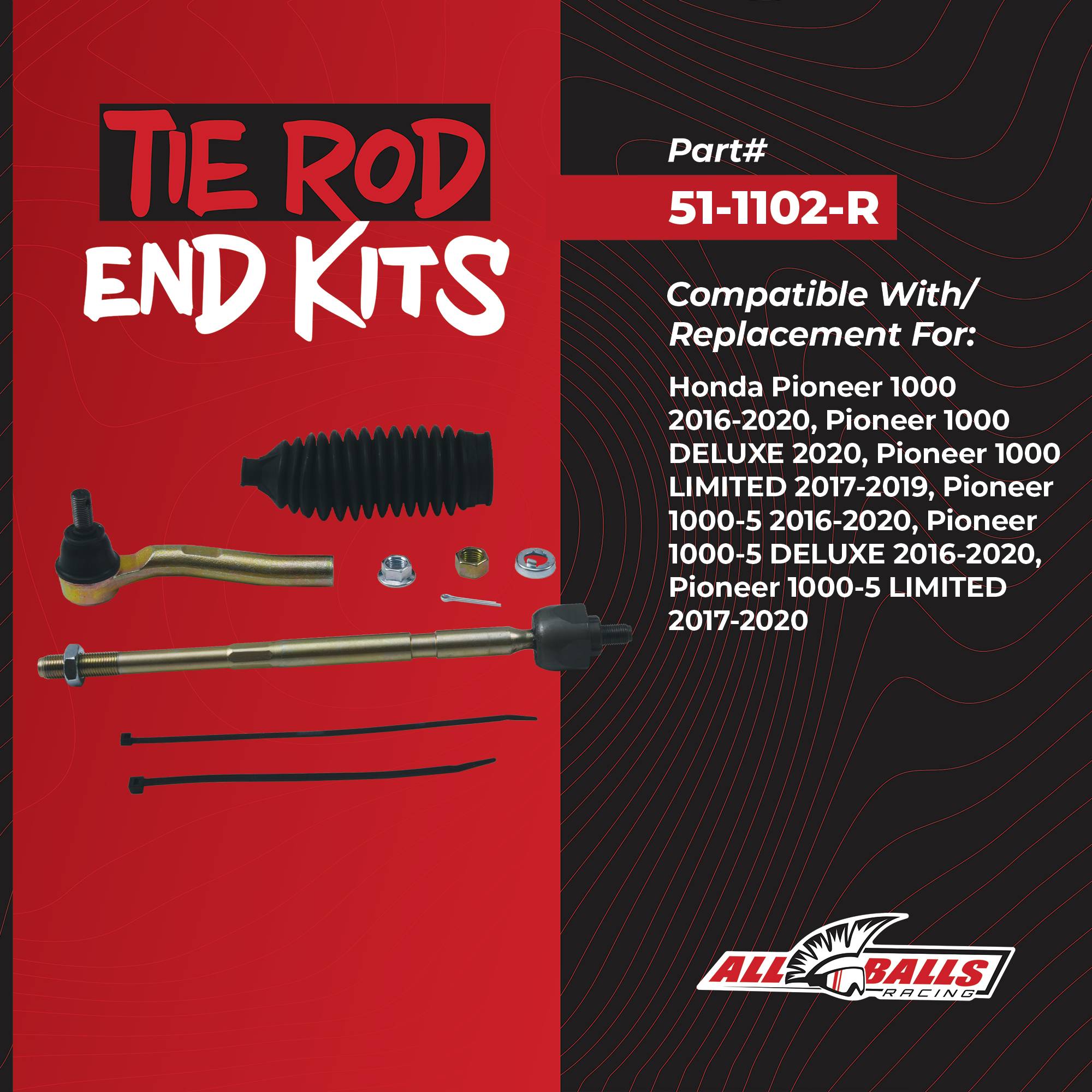 All Balls Tie Rod End Kit (51-1102-R) for Honda Pioneer 1000 2016-2020