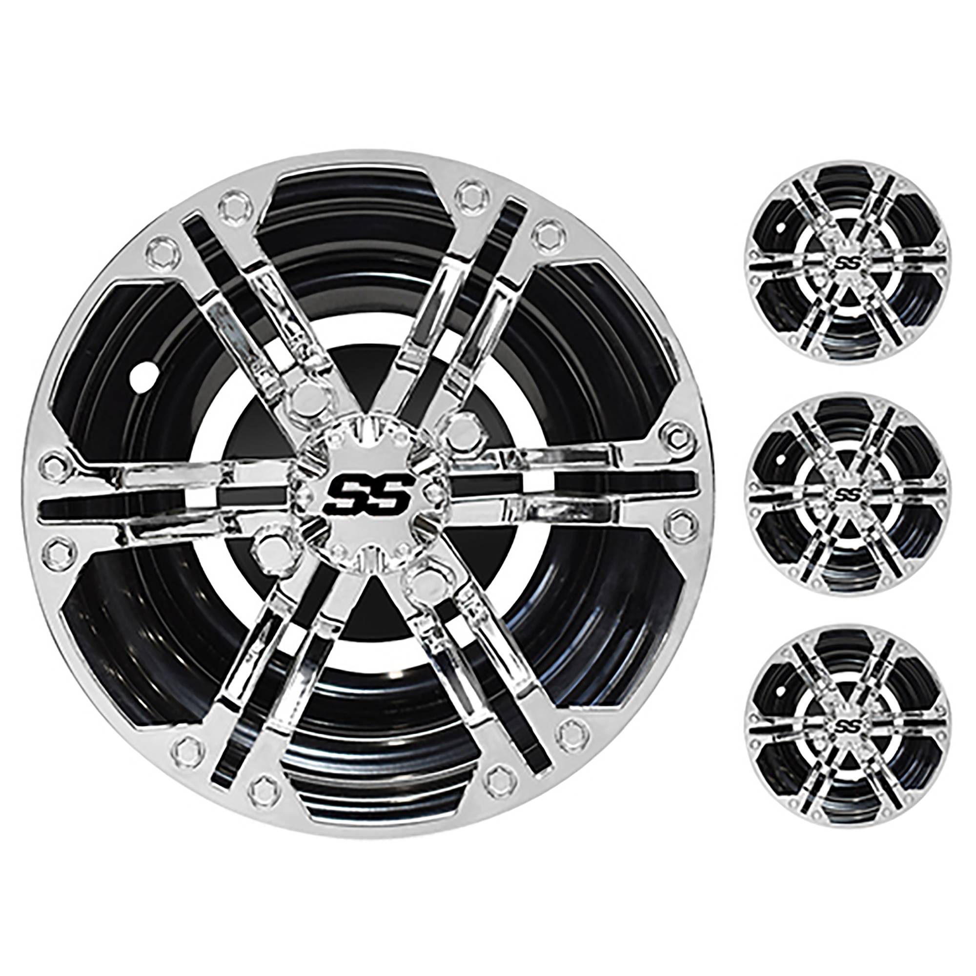 Wheel Cover 10" Daytona Chrome with Black, Set of 4; CAP-0063