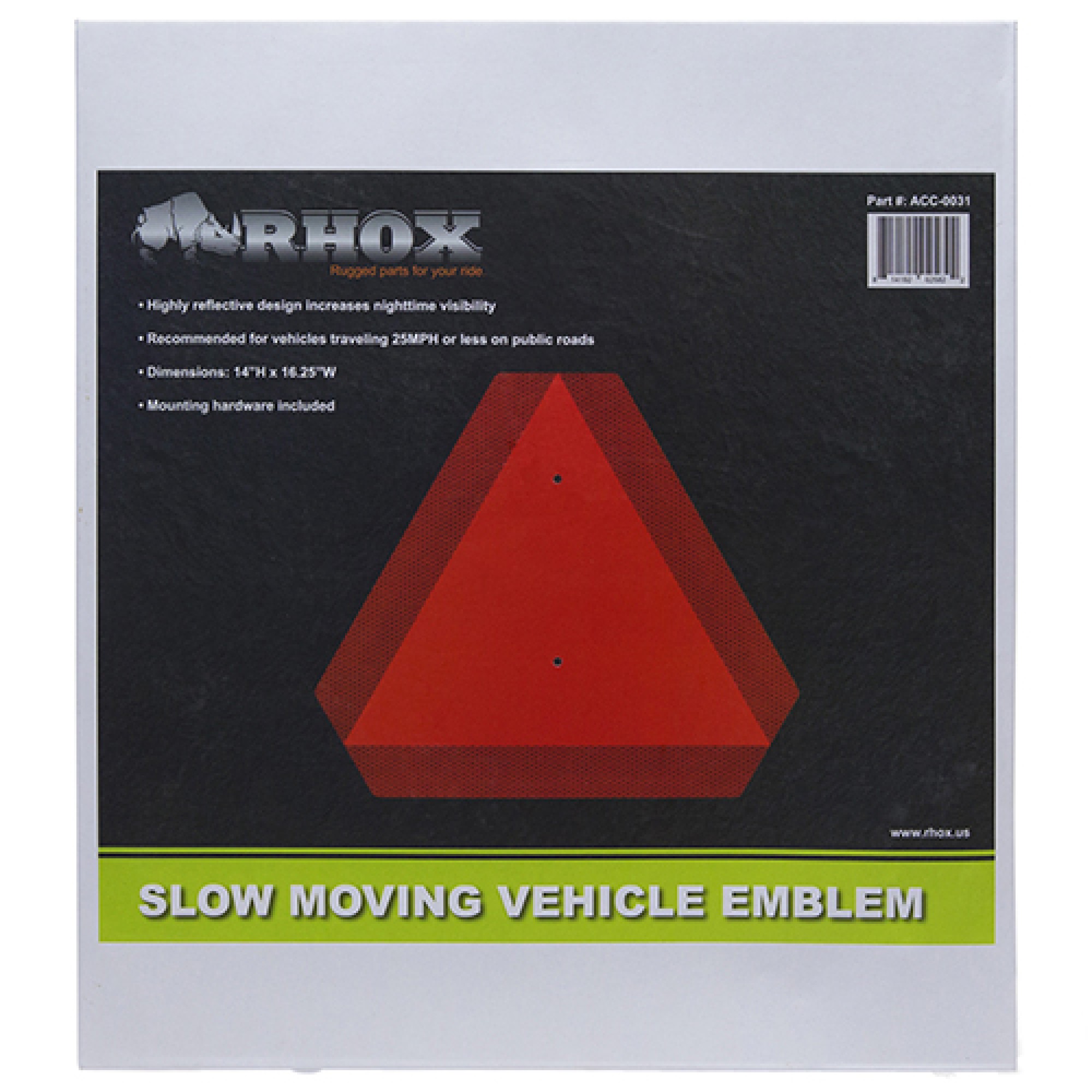 Slow Moving Vehicle Emblem, Aluminum For Nivel 135100 16 1/4" Width; ACC-0031