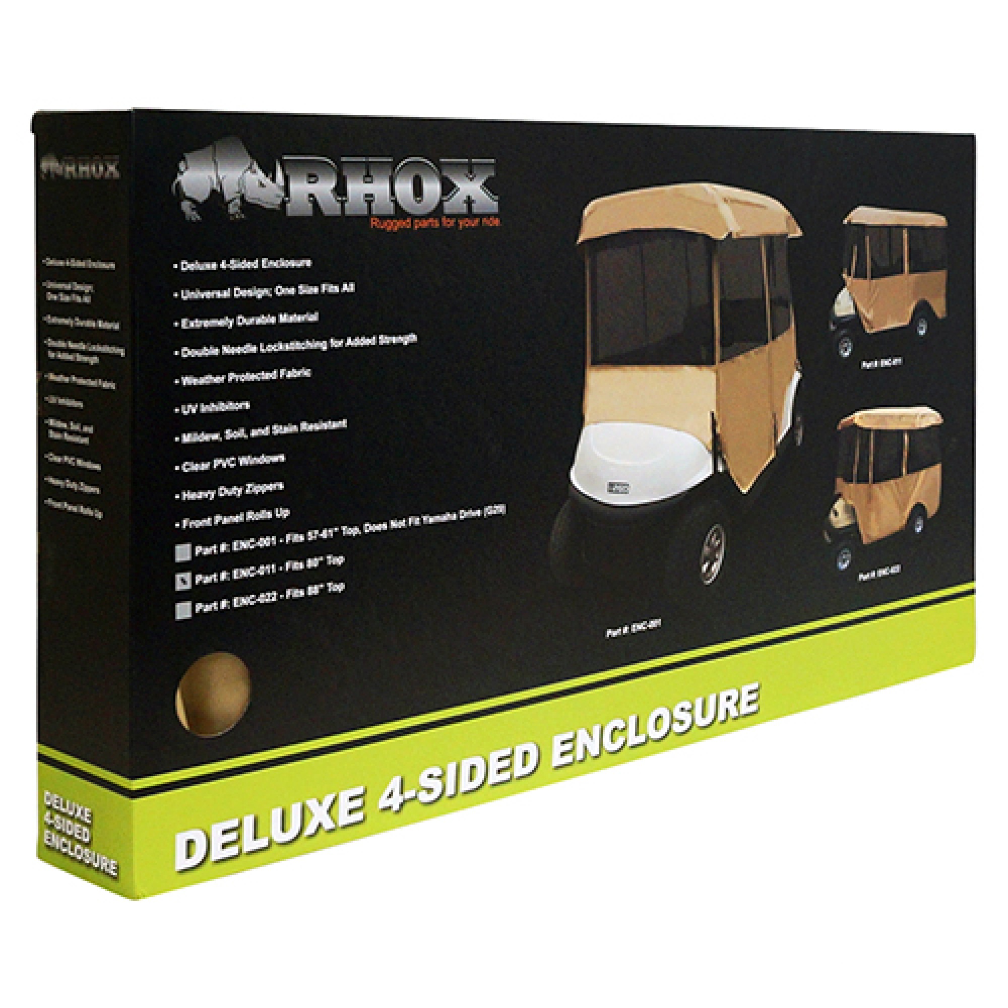 Enclosure Deluxe 4-Sided, Sand Color, fits 2-person cart with 57-61 top; ENC-001