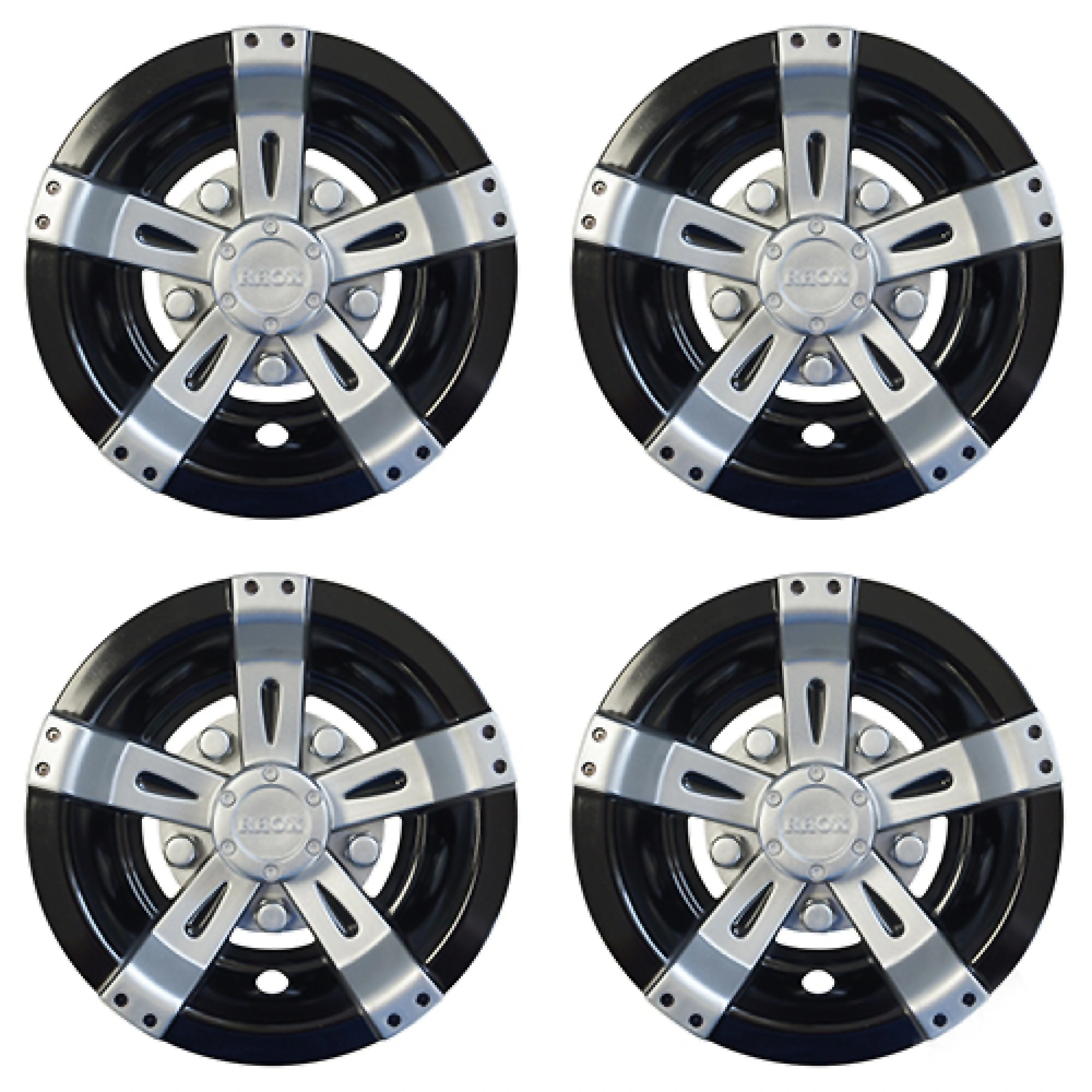 Wheel Cover Set of 4, 8" Vegas Silver Metallic with Black Golf Carts; CAP-0053-4