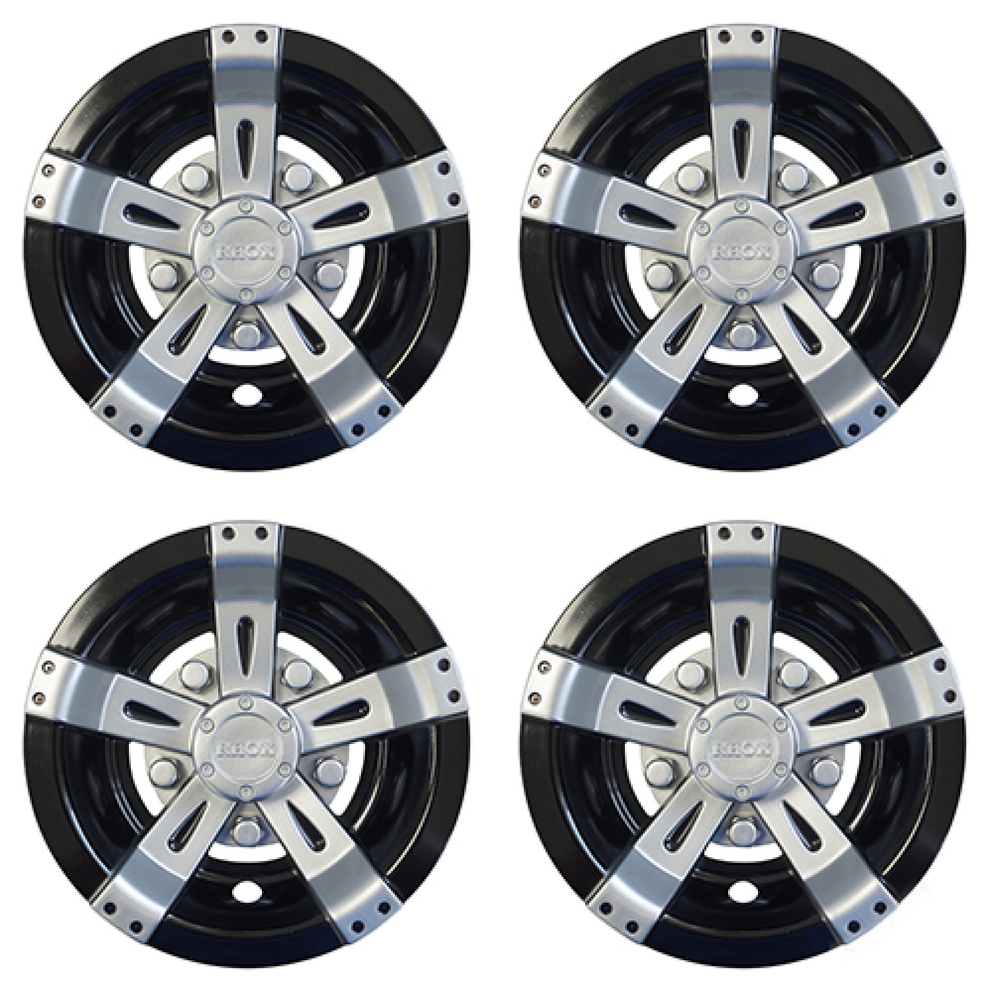 Wheel Cover Set of 4, 8" Vegas Silver Metallic with Black Golf Carts; CAP-0053-4