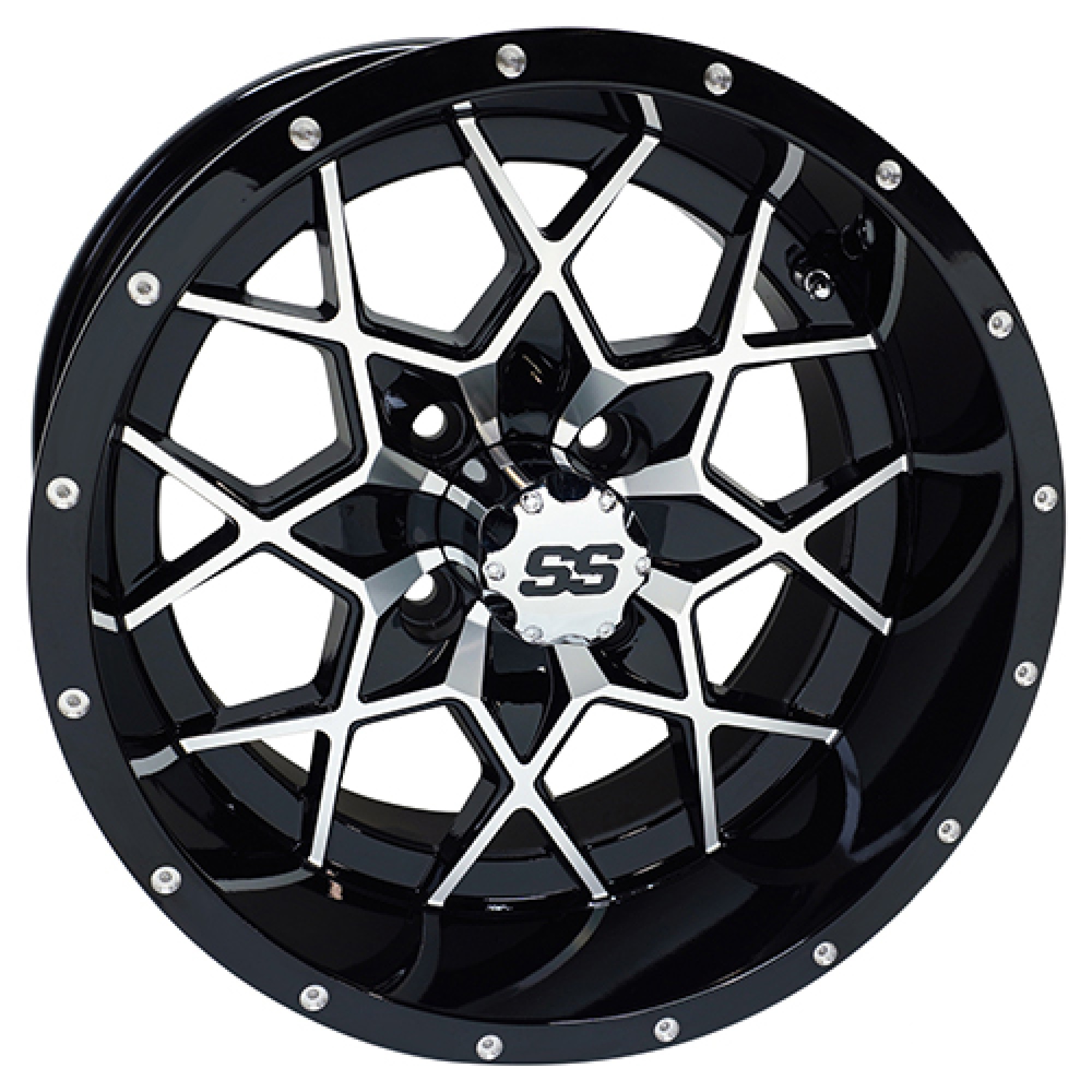 Wheel Machined Gloss Black, 14x7 ET-25 Golf Carts; TIR-RX386