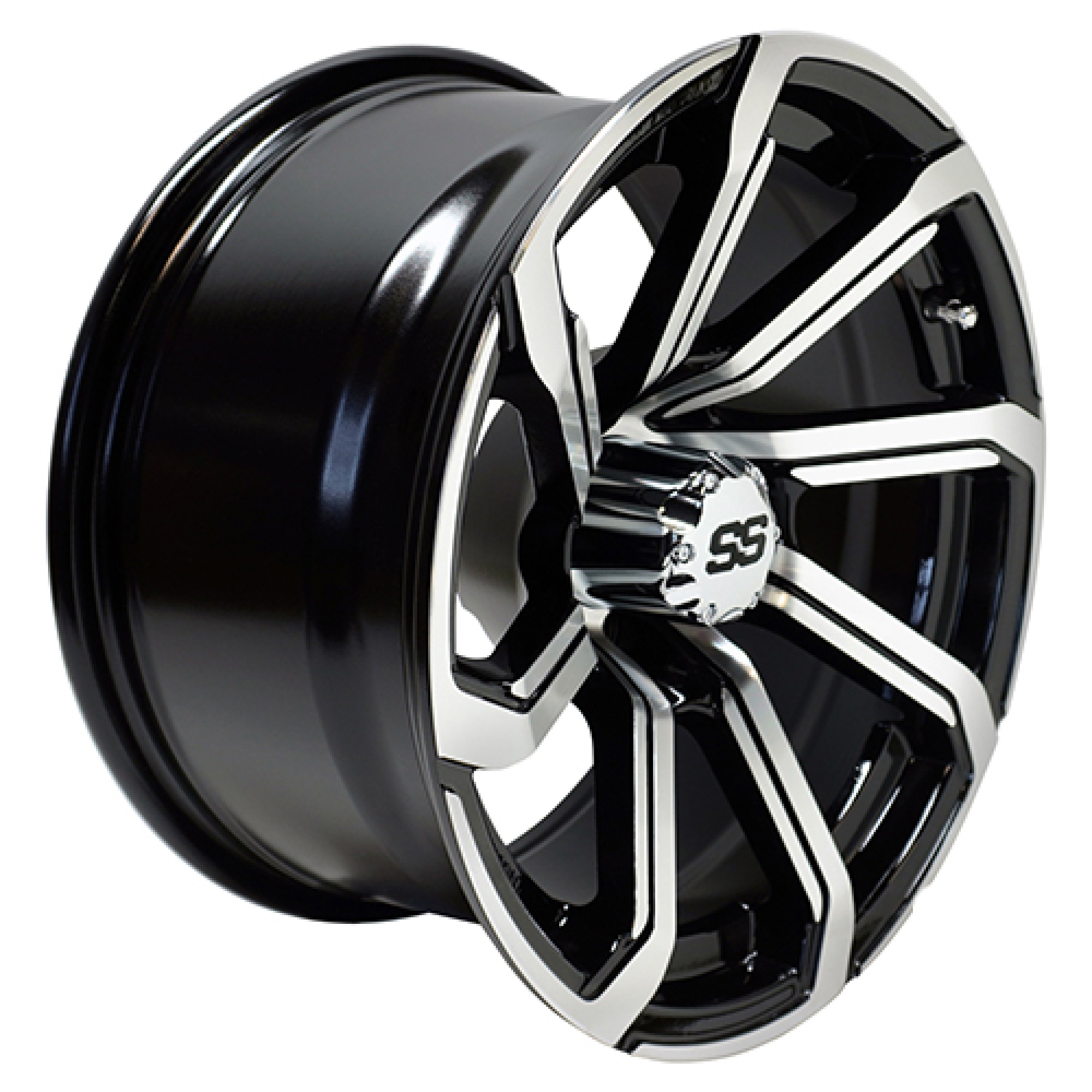 Wheel Machined Gloss Black, 14x7 ET-25 Golf Carts; TIR-RX404