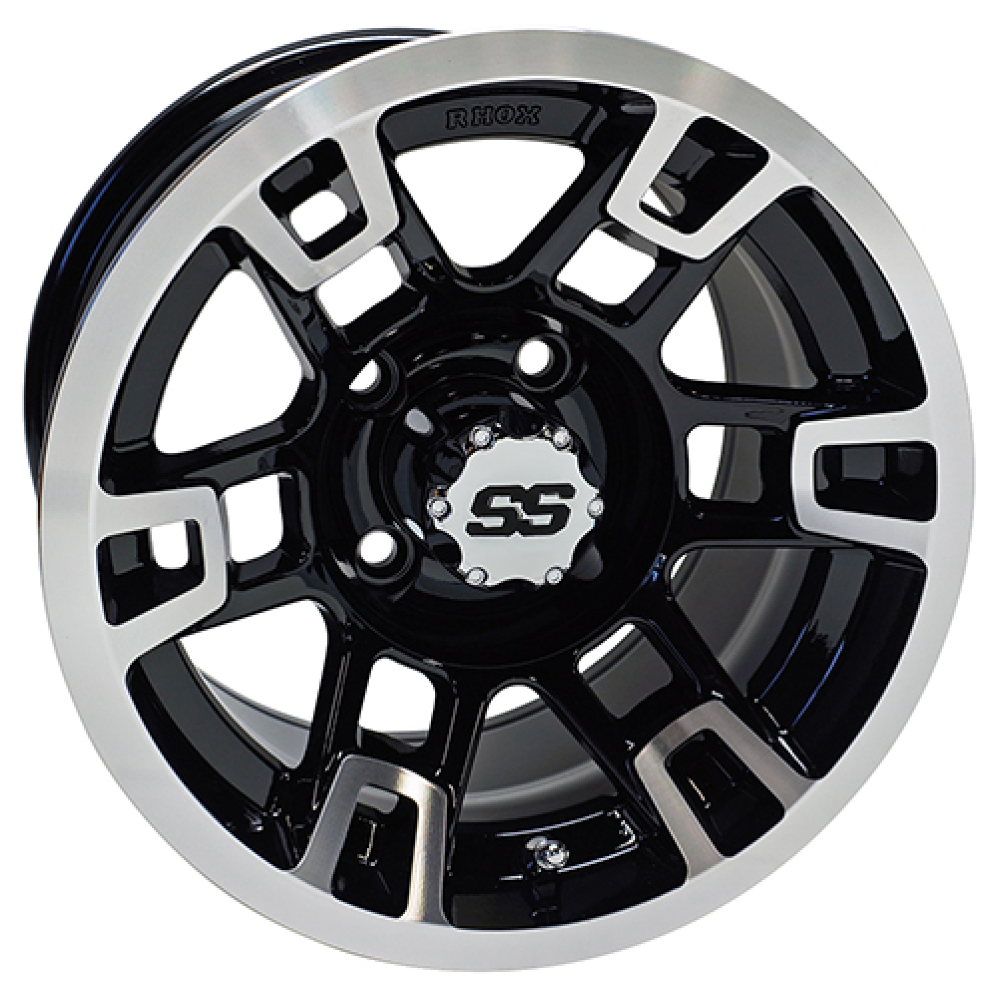 Wheel Machined Gloss Black, 12x7 ET-25 Golf Carts; TIR-RX390