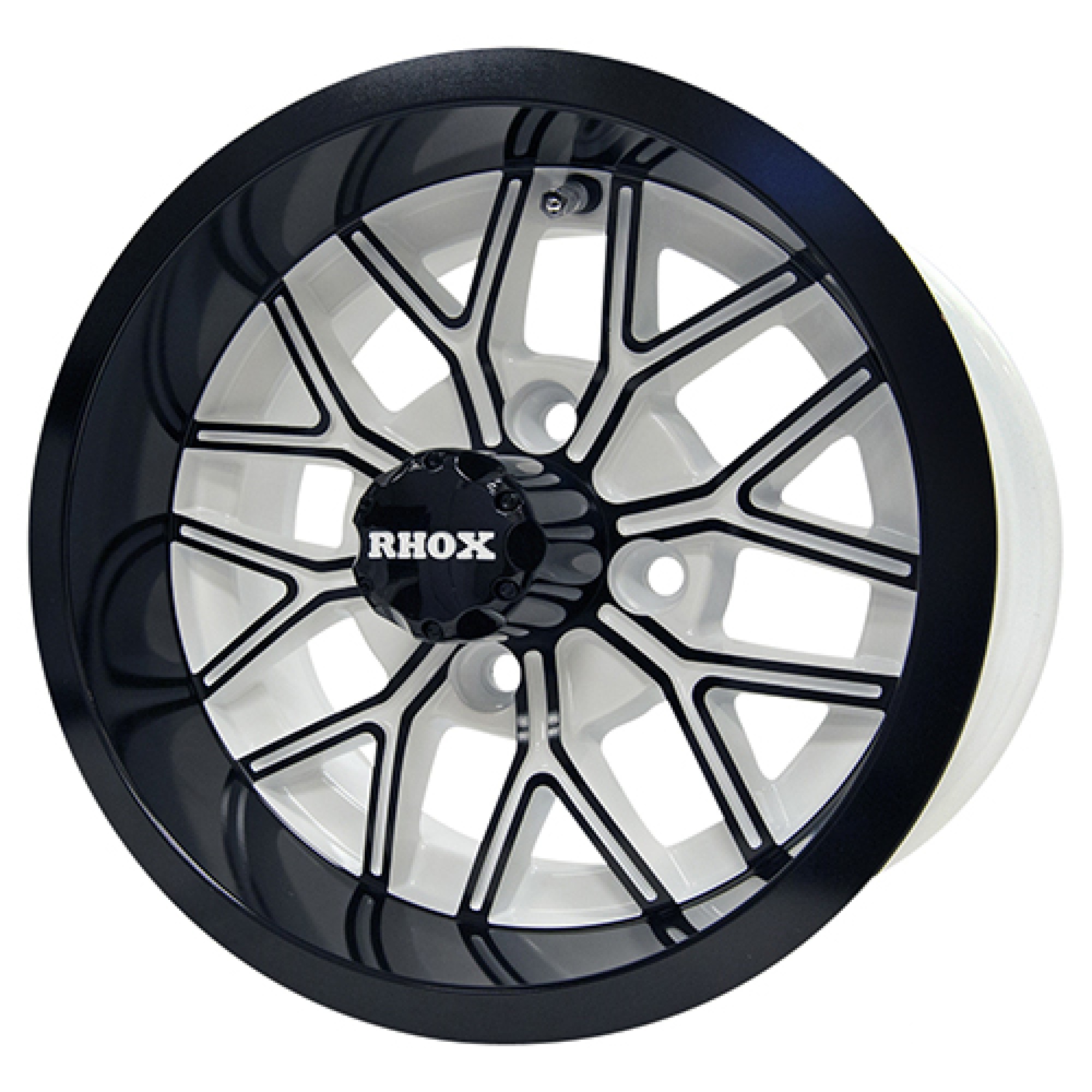 Wheel White/Gloss Black Rim, 12x6 ET-10 Golf Carts; TIR-RX284-WB