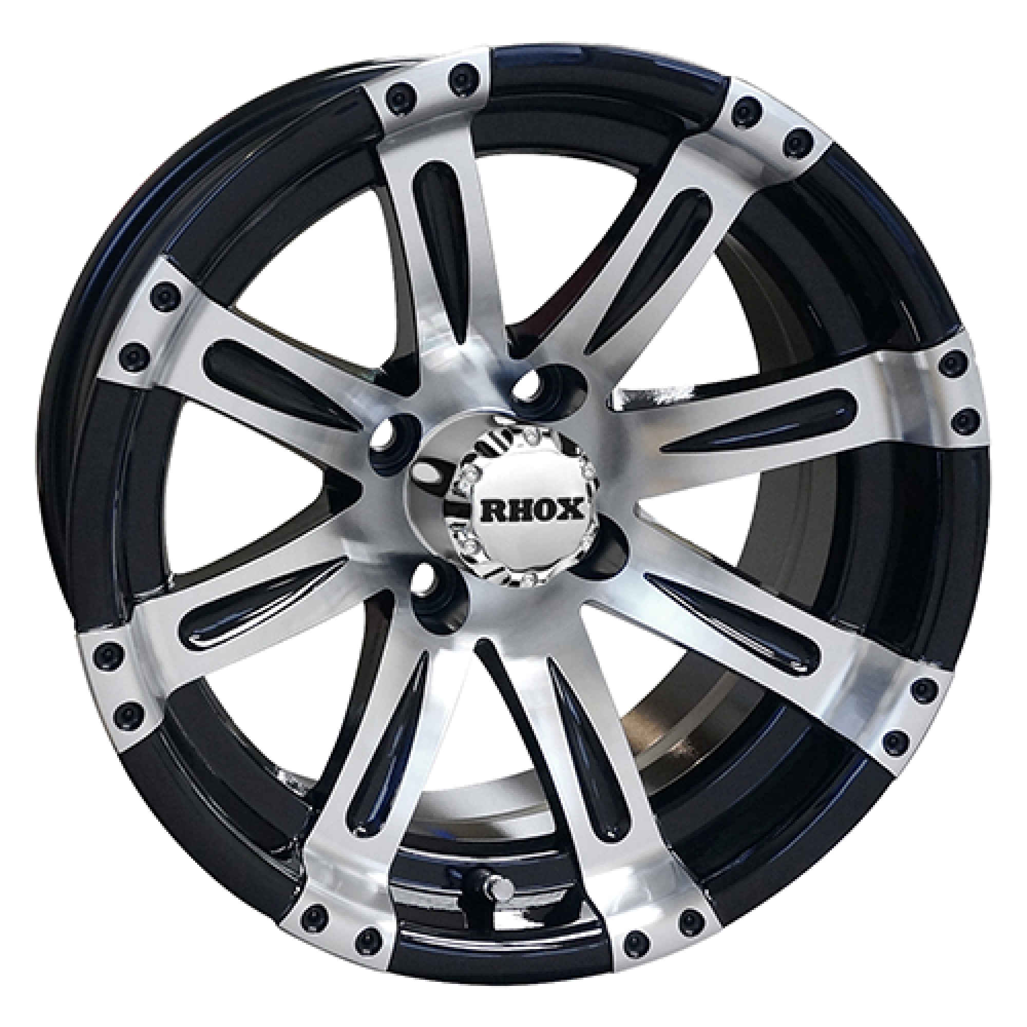 Wheel Machined w/Black, w/ Center Cap Golf Carts; TIR-RX220