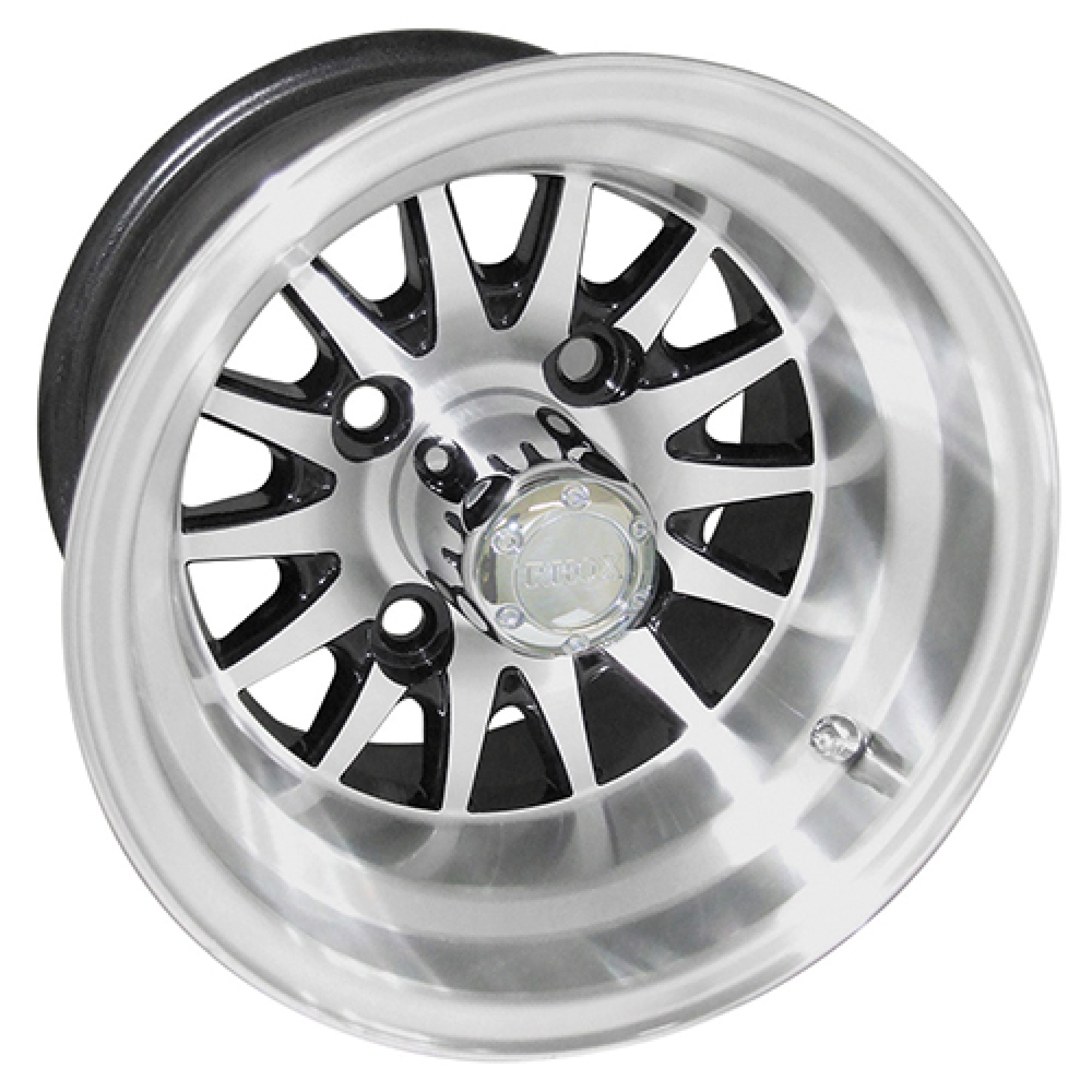 Wheel Machined w/Black w/ Center Cap, 10x7 ET-15.5 Golf Carts; TIR-479