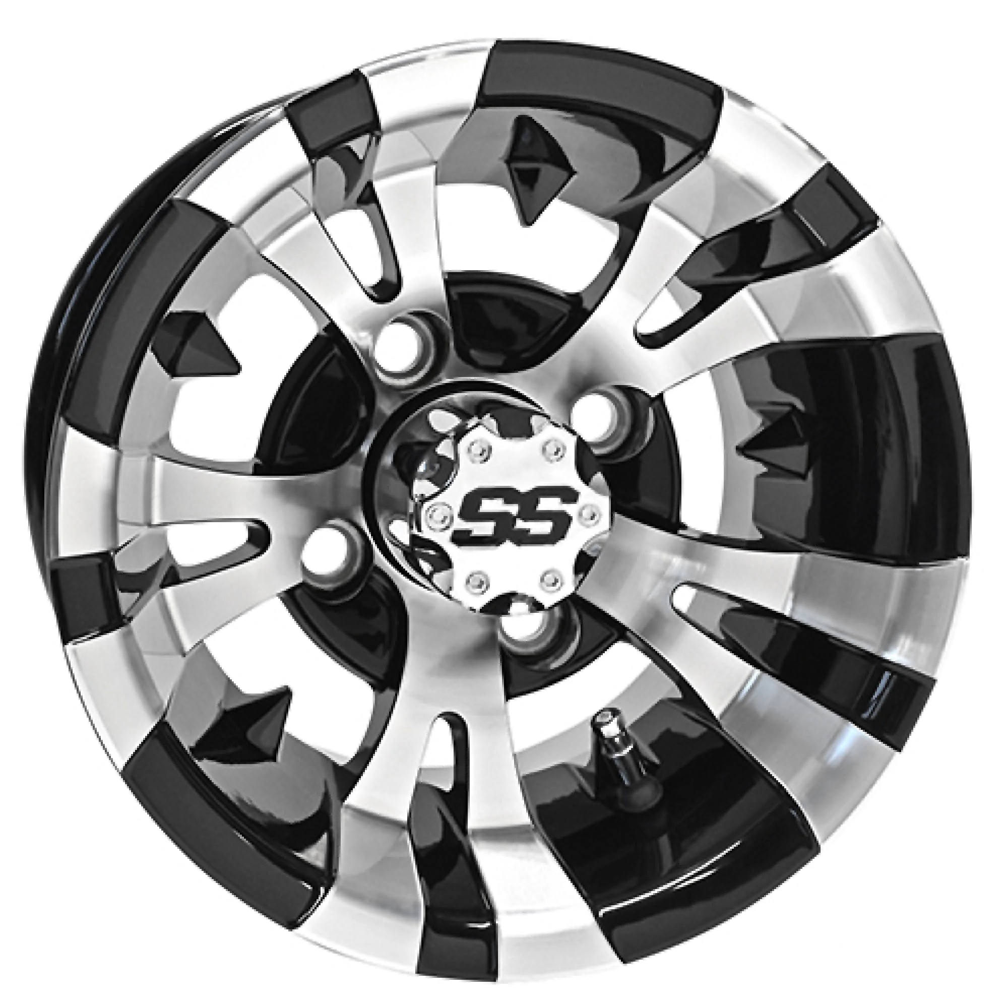 Wheel Machined Gloss Black, 10x7 ET-15 Golf Carts; TIR-RX168