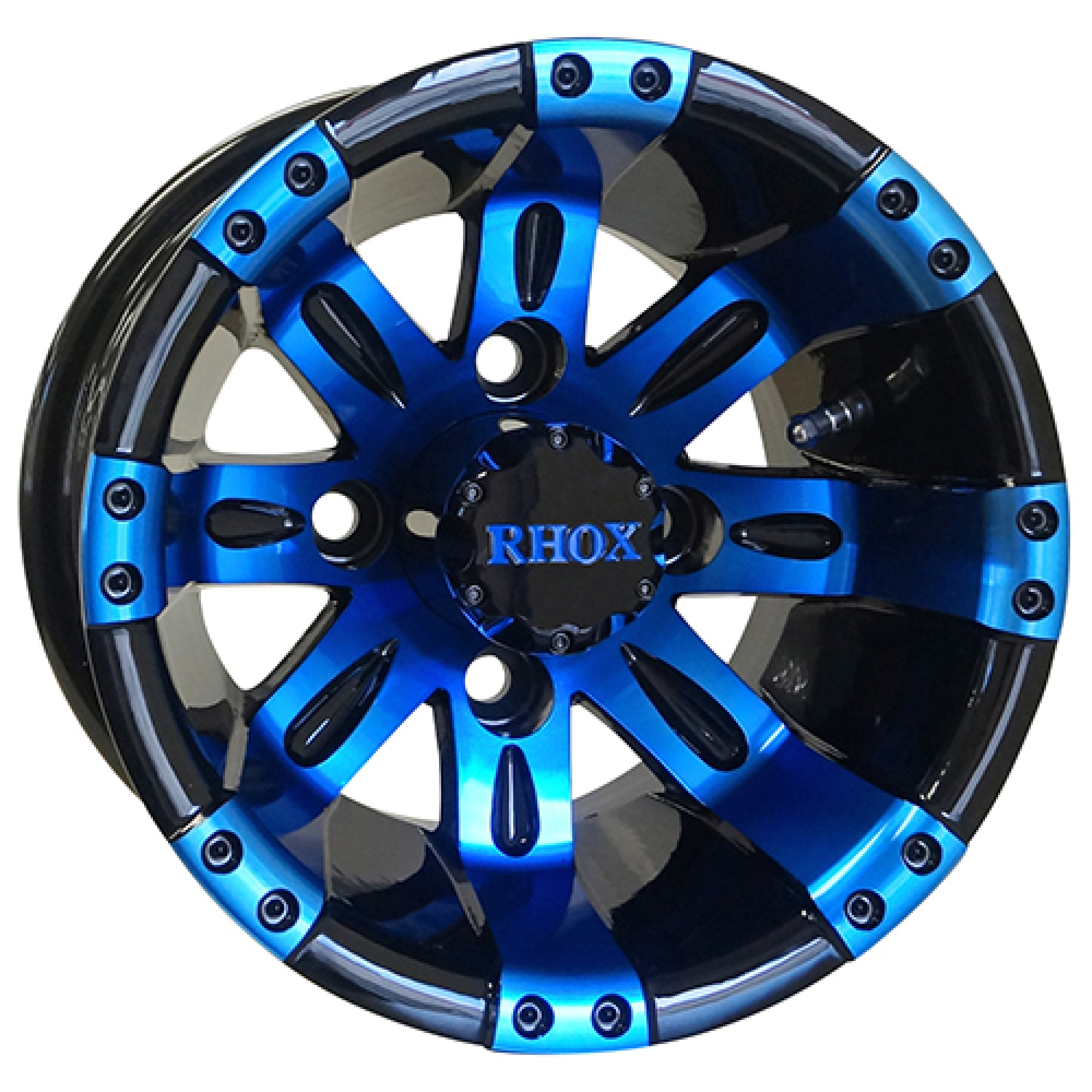 Wheel Black w/ Blue w/ Center Cap, 10x7 ET-25 Golf Carts; TIR-RX160-BBL