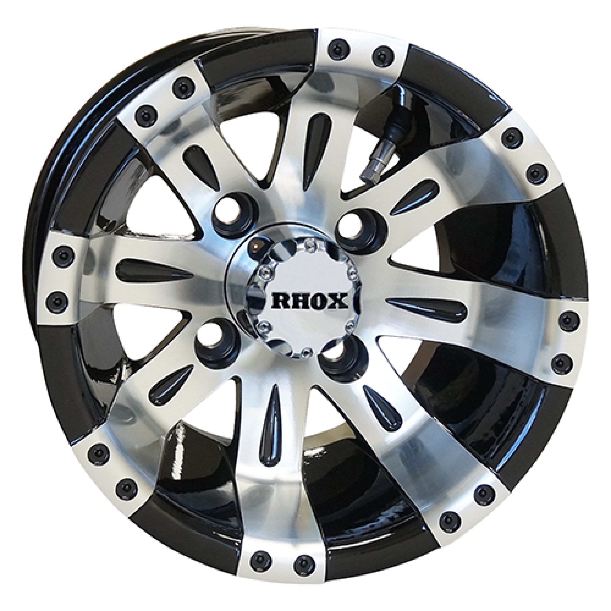 Wheel - Machined w/Black w/ Center Cap, 10x7 ET-25 Golf Carts; TIR-RX160