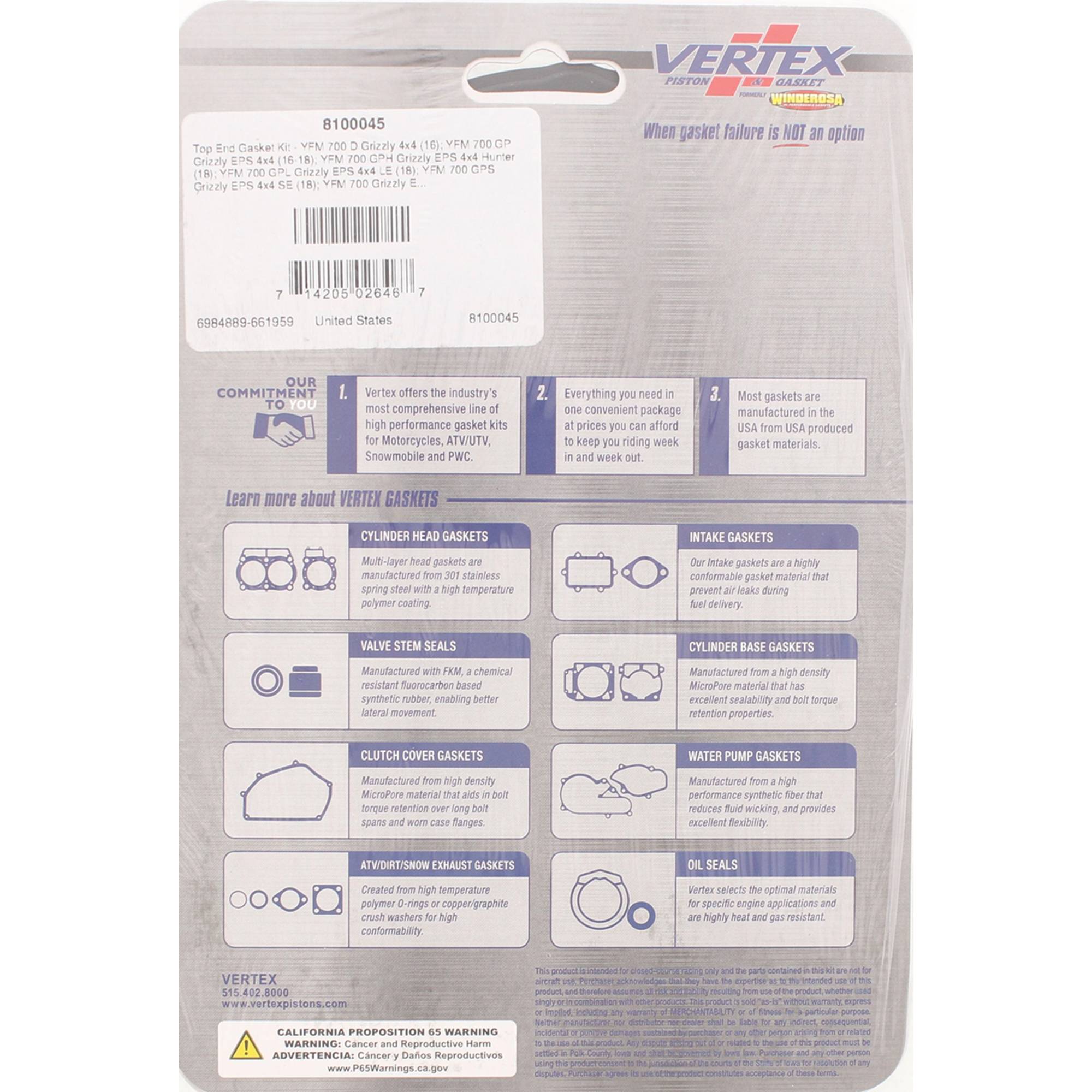 Top End Gasket Kit For Yamaha YFM 700 DH Grizzly 4x4 Hunter 2016-2017; 8100045