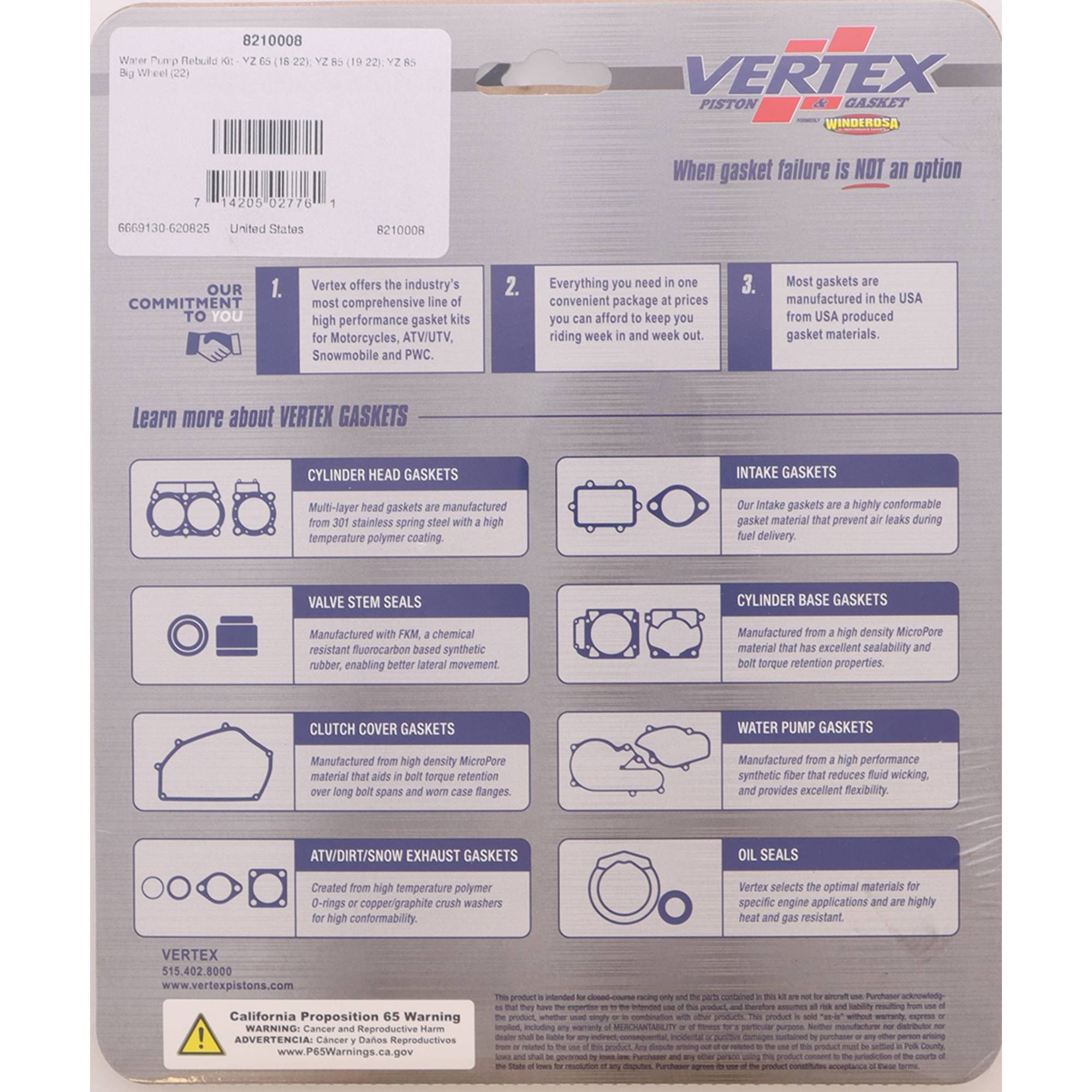 Water Pump Rebuild Kit For Yamaha YZ 65 2018-2022, YZ 85 2019-2022; 8210008