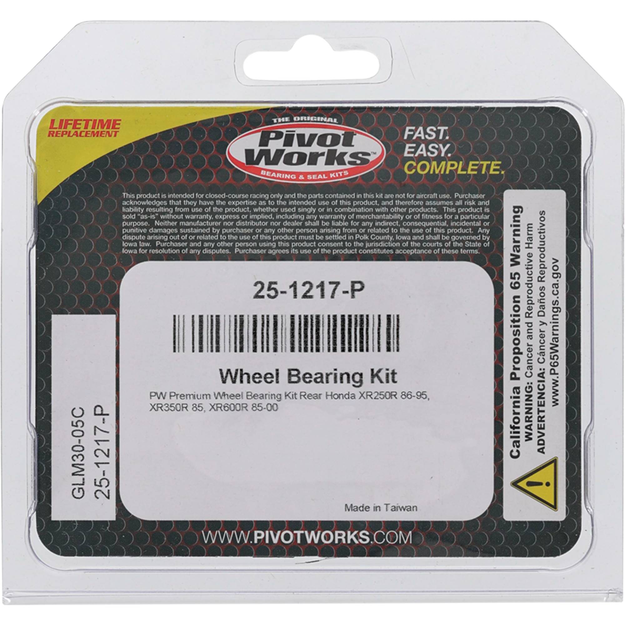 Wheel Bearing Kit Premium Bearings For Honda XR250R 1986-1995; 25-1217-P