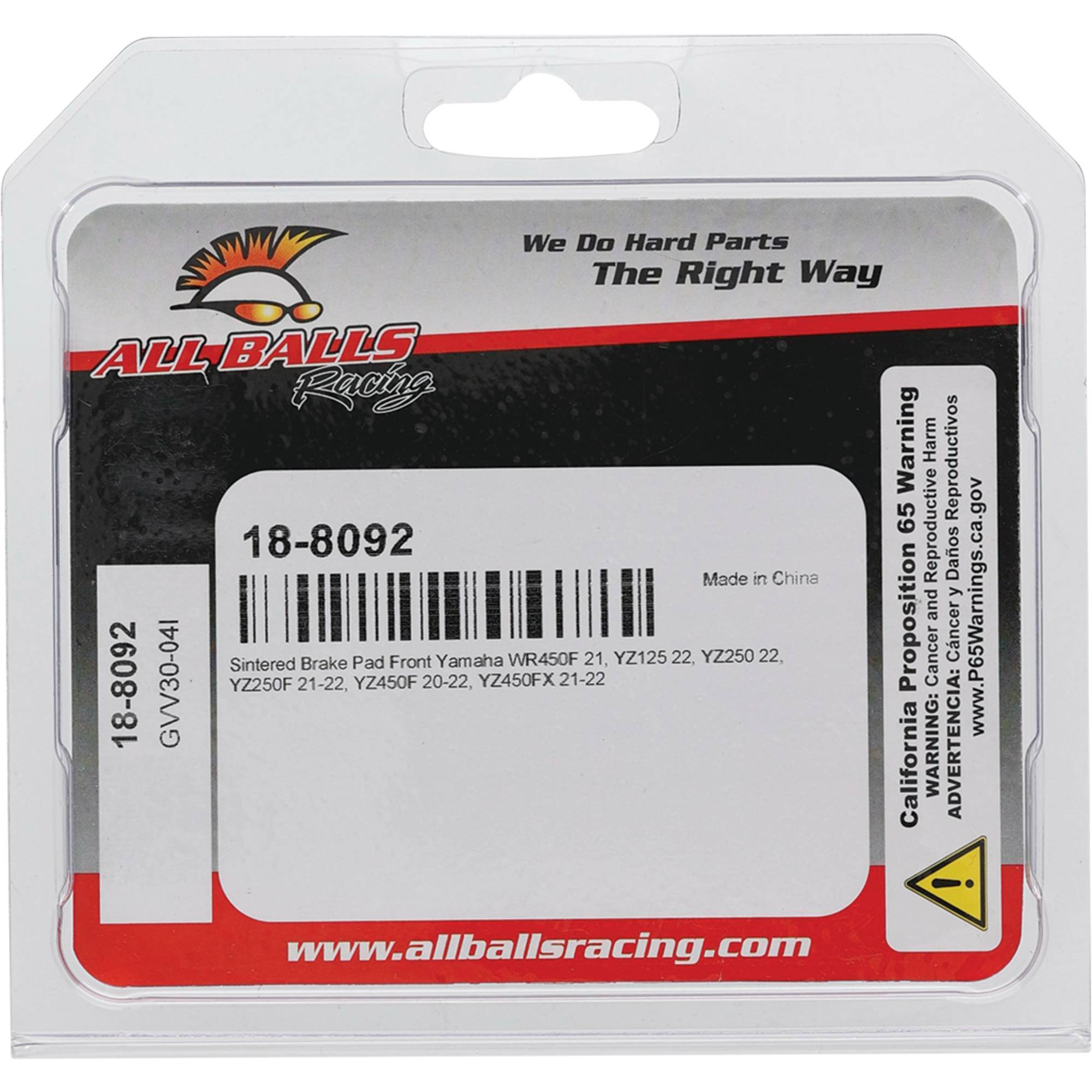 Brake Pad Kit Sintered For Yamaha WR250F 2022-2024, WR450F 2021-2024; 18-8092