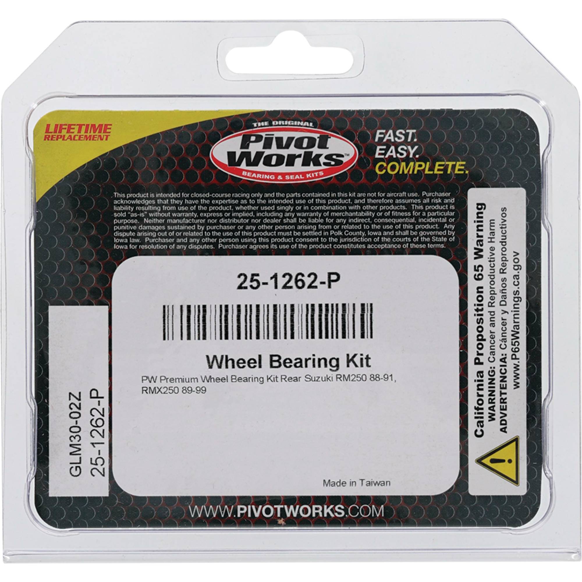 Wheel Bearing Kit Premium Bearings For Suzuki RM250 1988-1991; 25-1262-P