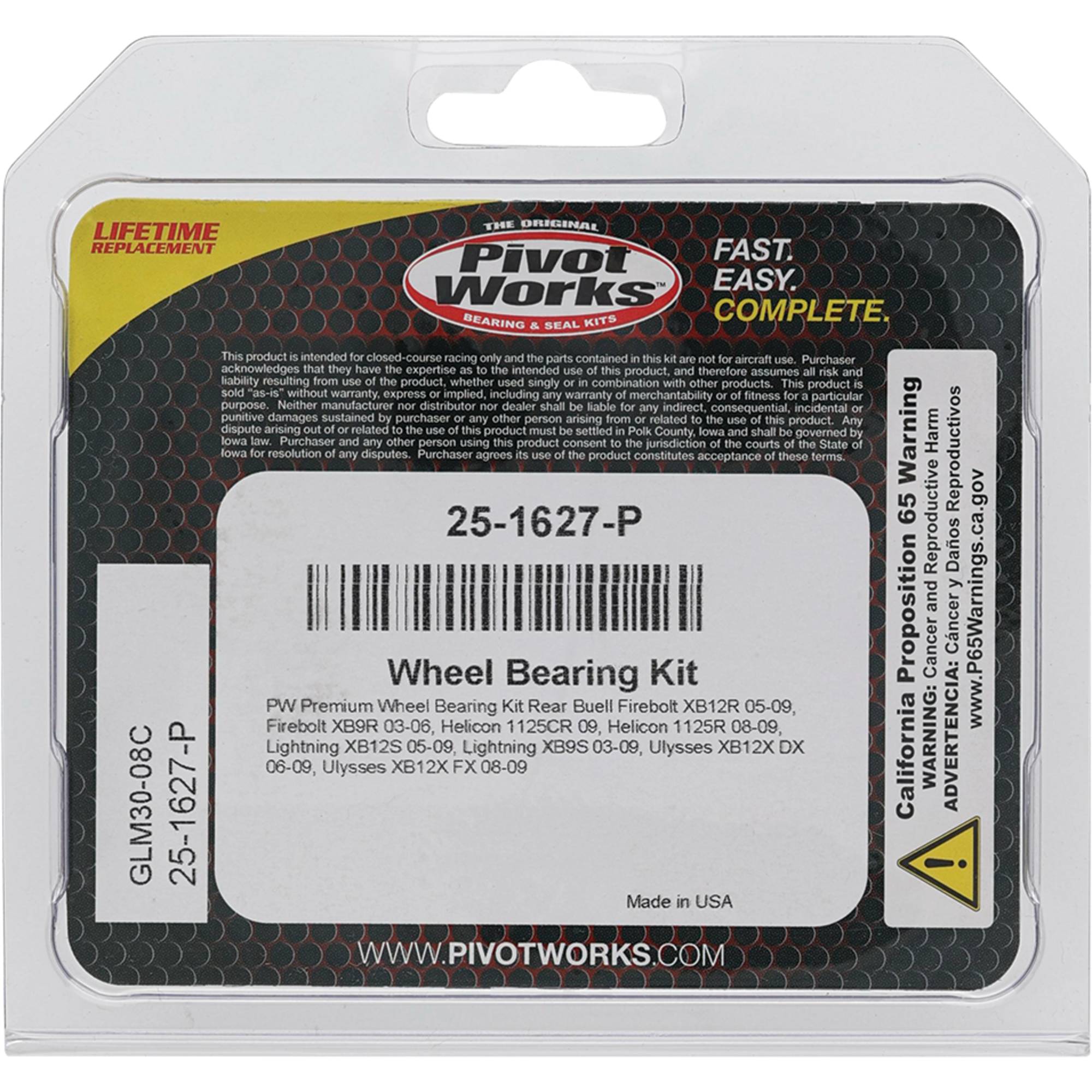 Wheel Bearing Kit Premium Bearings For Buell Firebolt XB12R 2005-2009; 25-1627-P