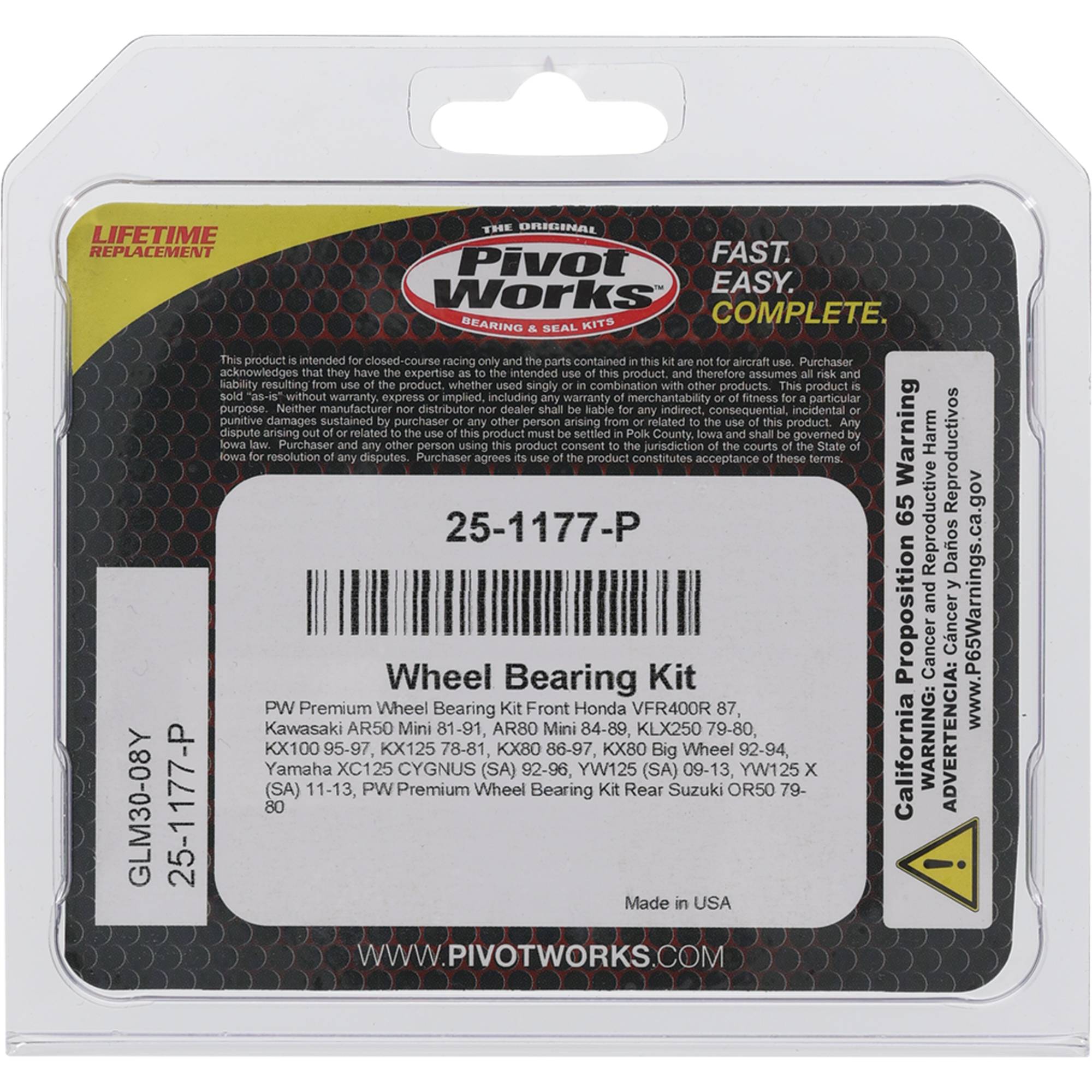 Wheel Bearing Kit Premium Bearings For Kawasaki AR50 Mini 1981-1991; 25-1177-P