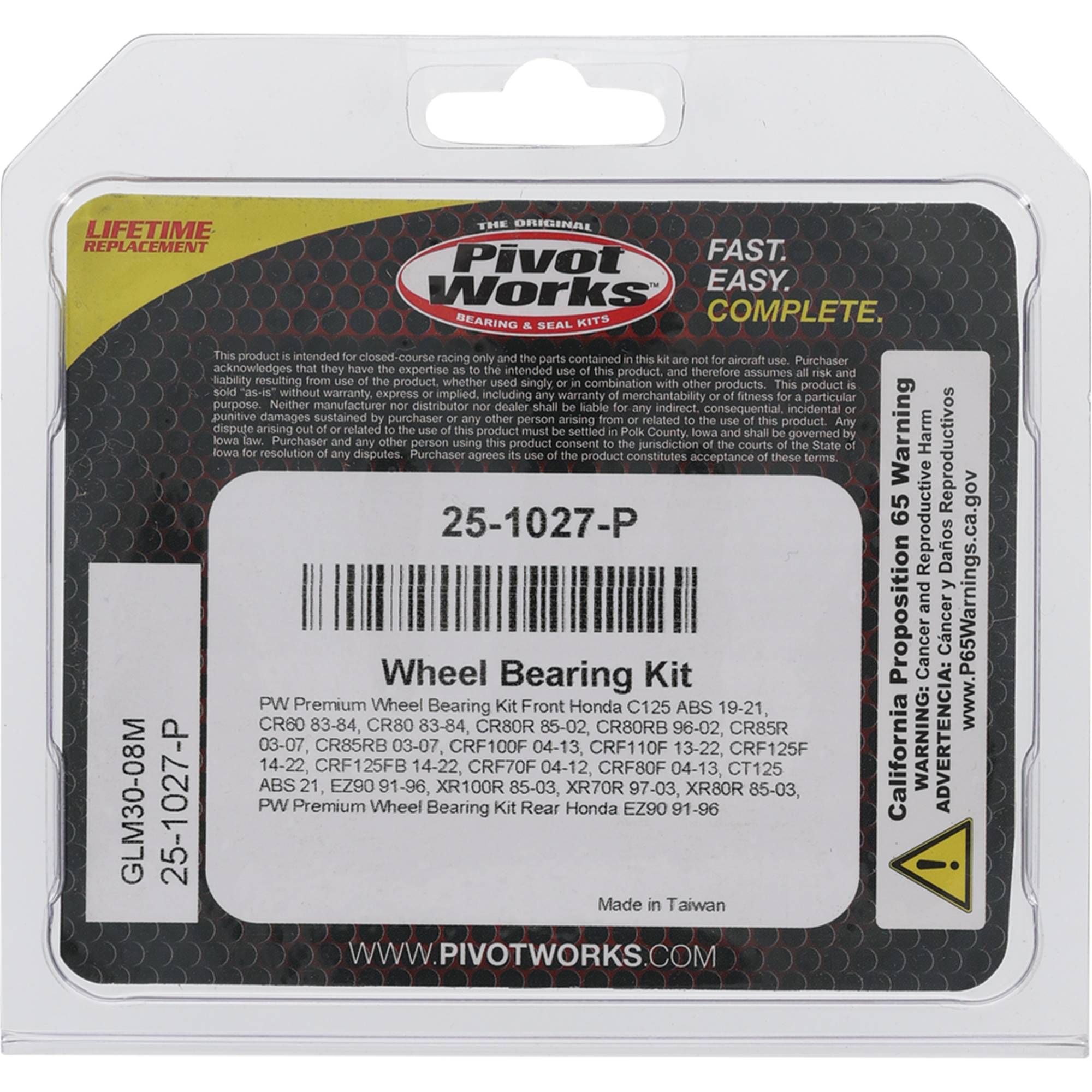 Wheel Bearing Kit Premium Bearings for Honda C125 ABS 2019-2022; 25-1027-P