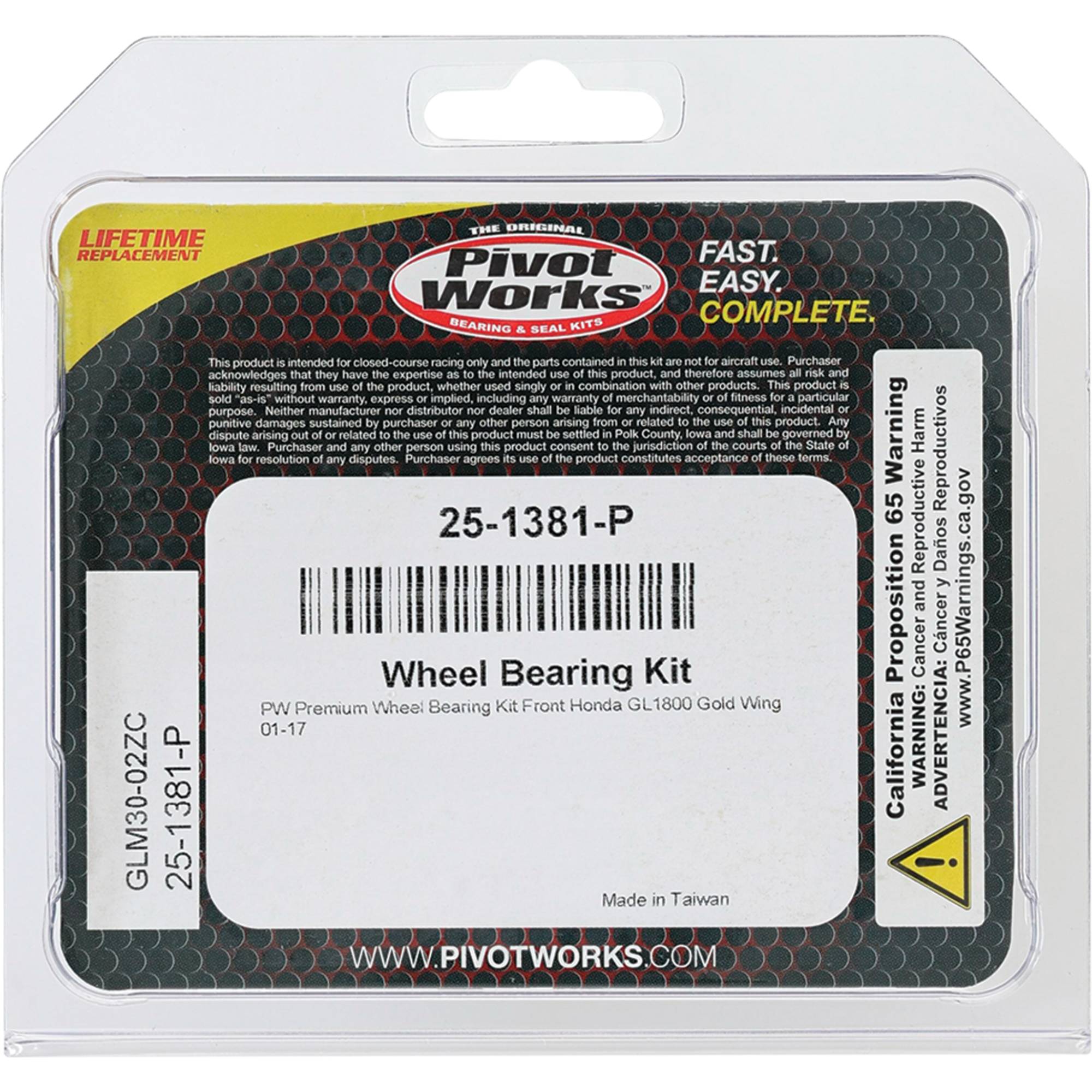 Wheel Bearing Kit Premium Bearings For Honda GL1800 Gold Wing 2001-17; 25-1381-P