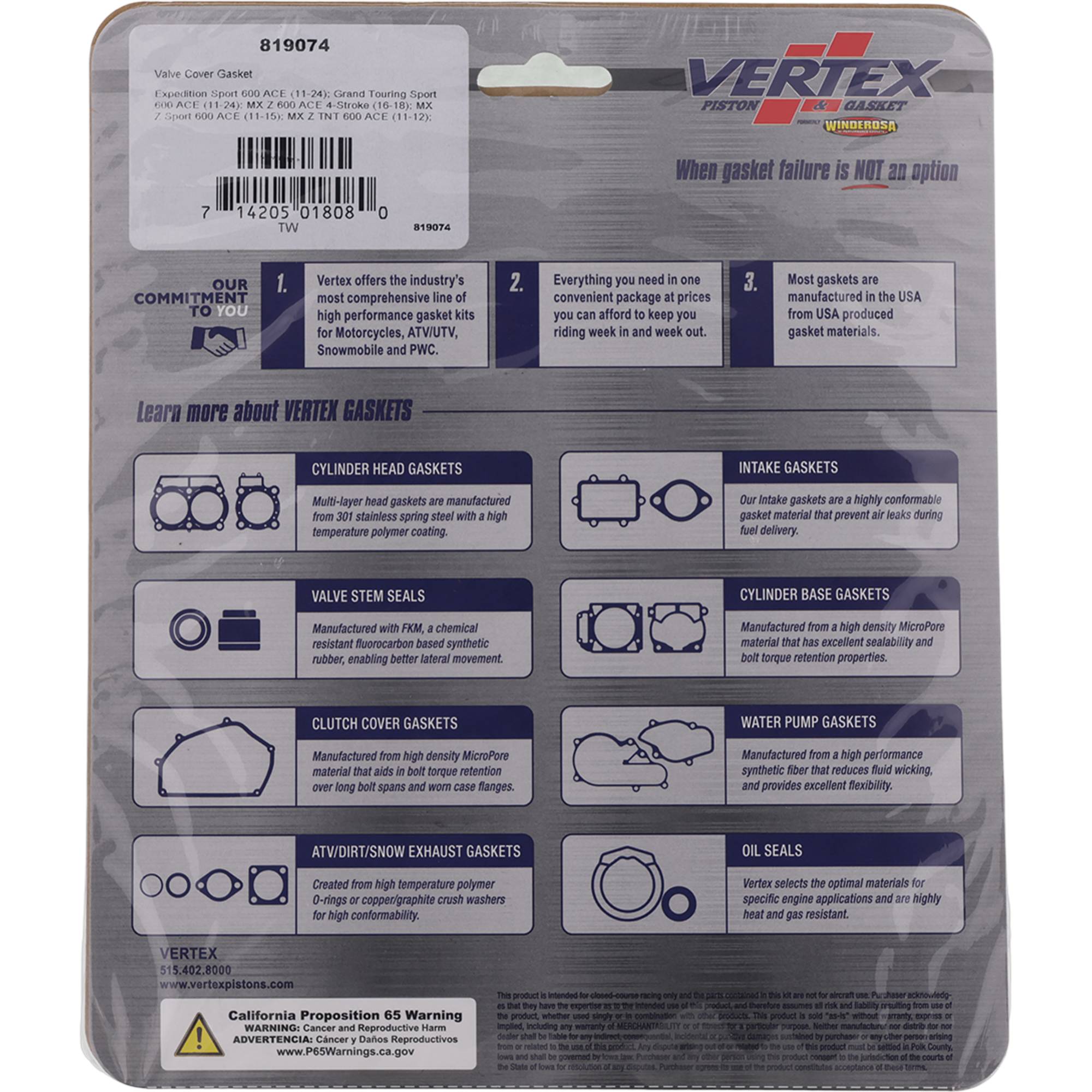 Vertex formed Valve Cover Gasket (819074) for Ski-Doo Tundra LT 600 ACE 11-17
