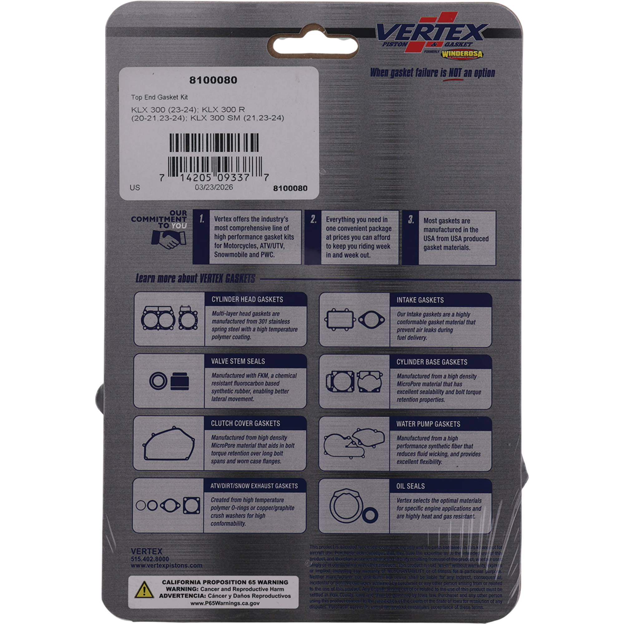 Top End Gasket Kit; 8100080