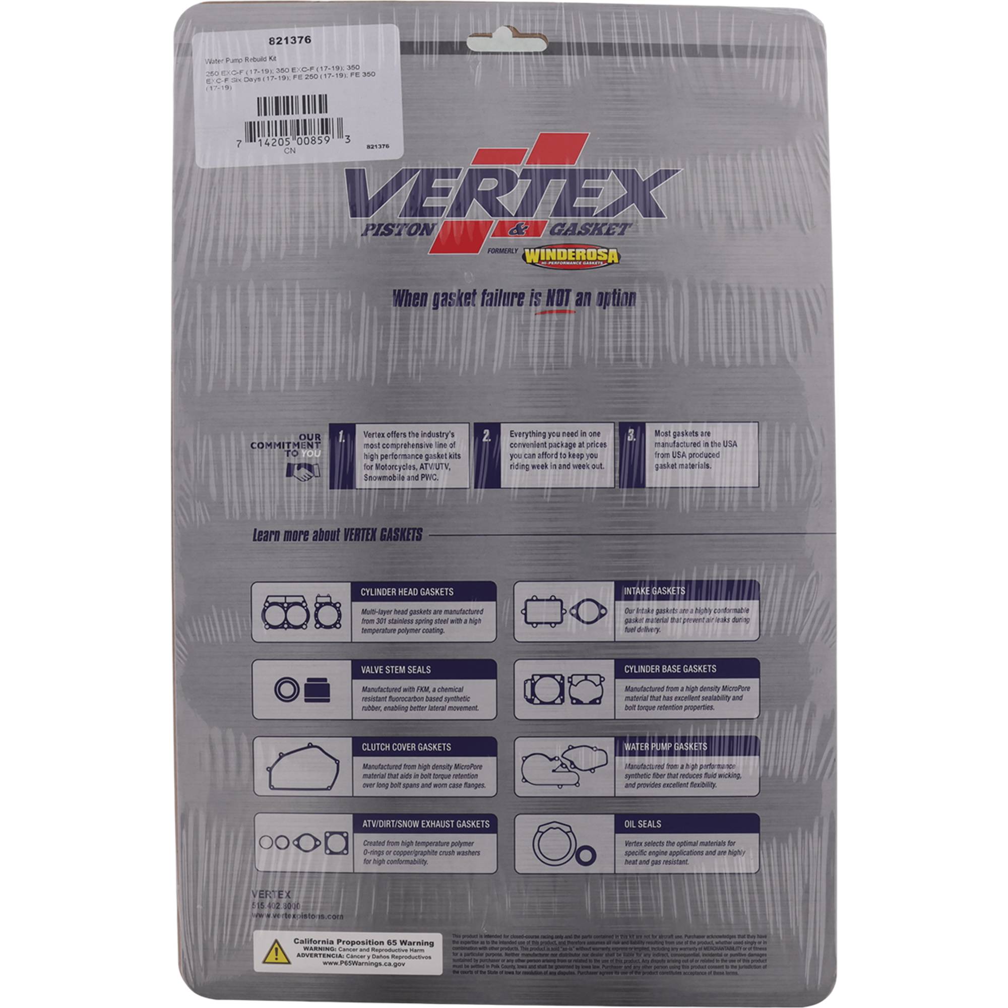 Vertex Water Pump Rebuild Kit (821376) for KTM EXC-F 250 17-19, EXC-F 350 17-19