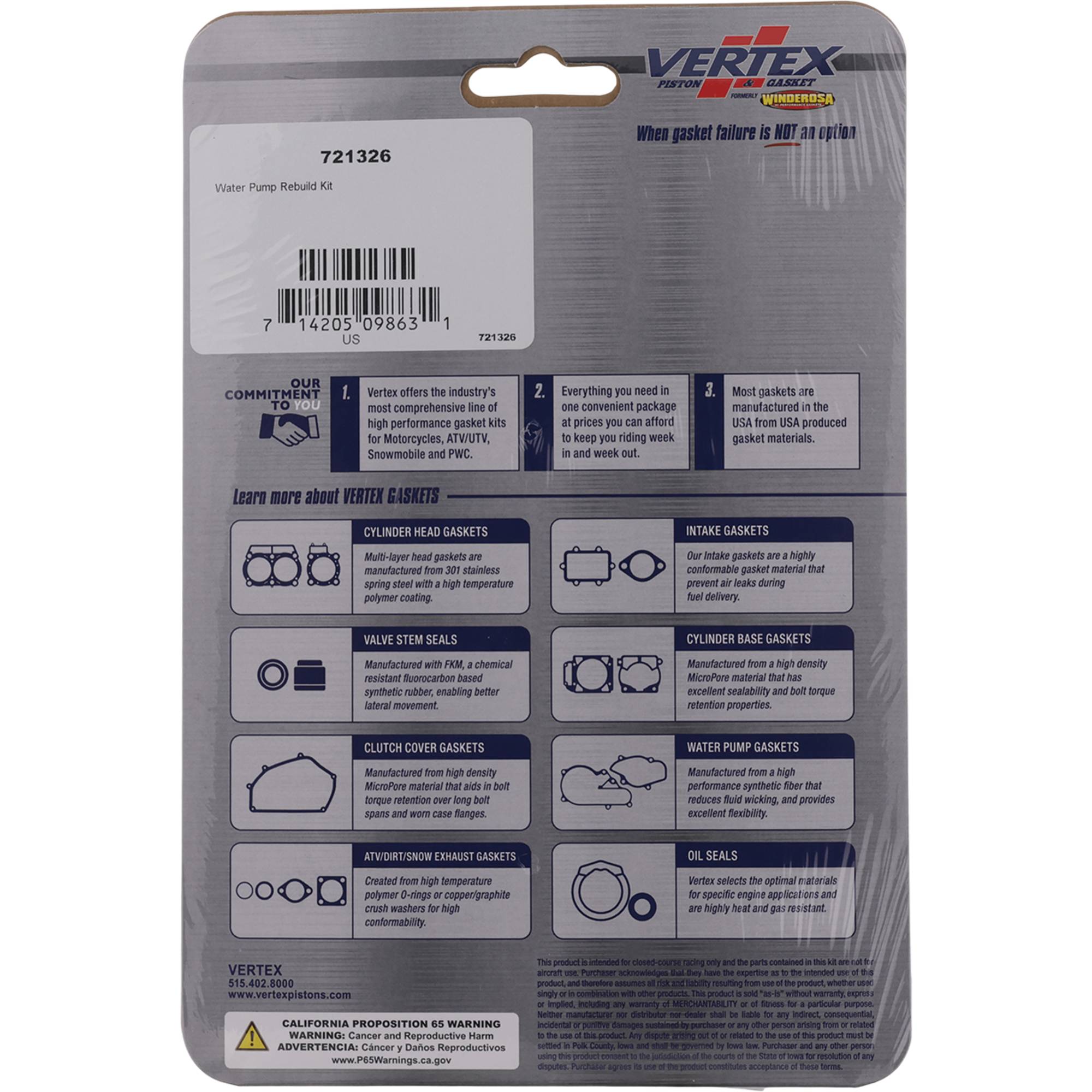 Vertex Water Pump Rebuild Kit