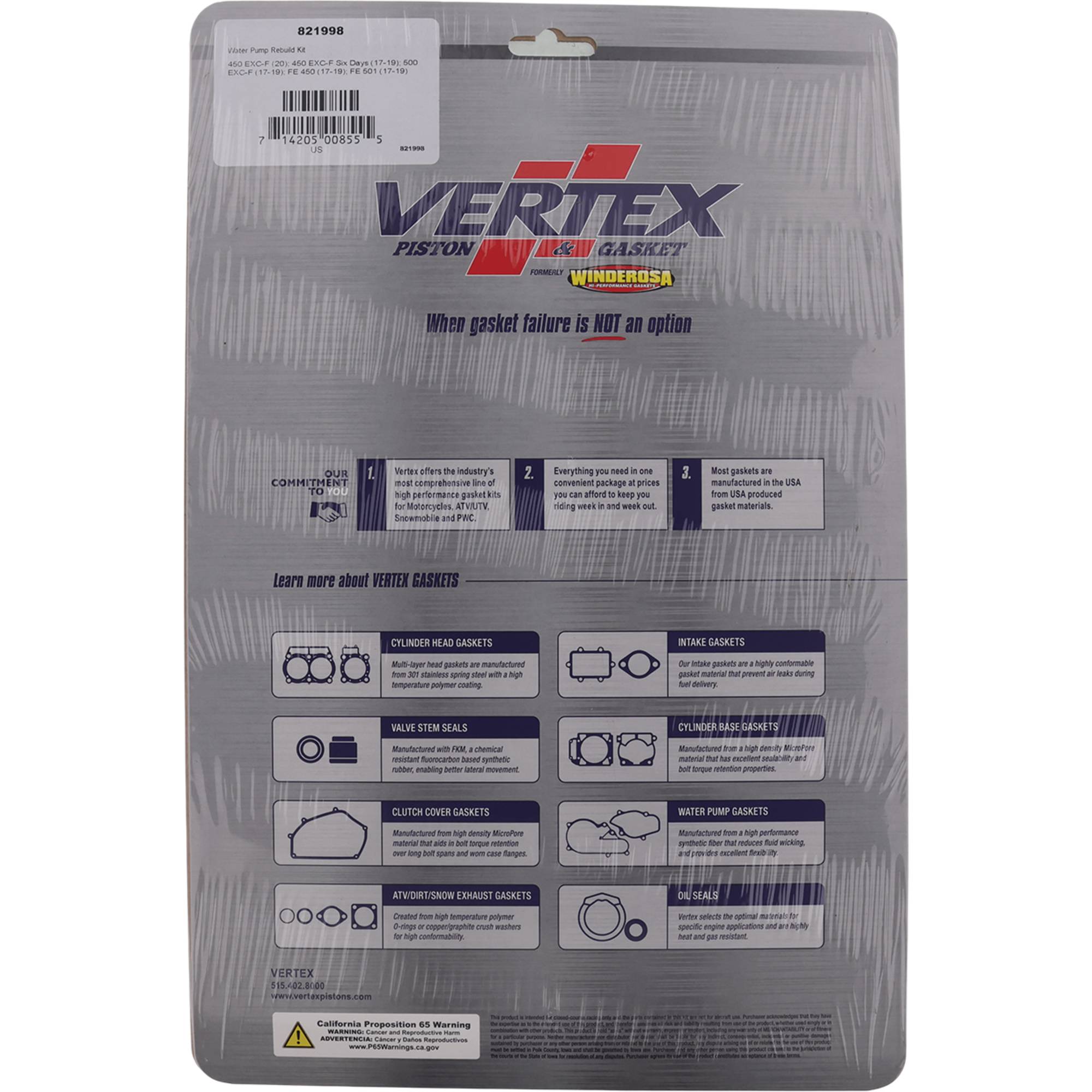 Vertex Water Pump Rebuild Kit (821998) for KTM EXC-F 500 17-19