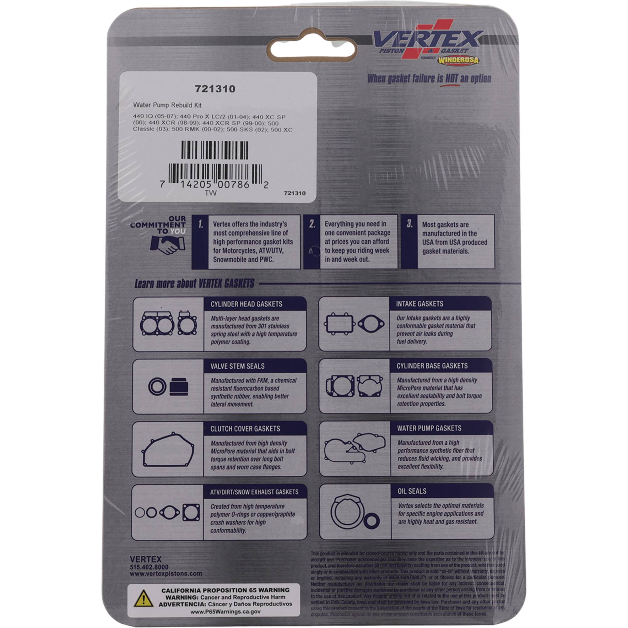 Vertex Water Pump Rebuild Kit (721310) for Polaris SNO 600 IQ/ES/ES Euro 09