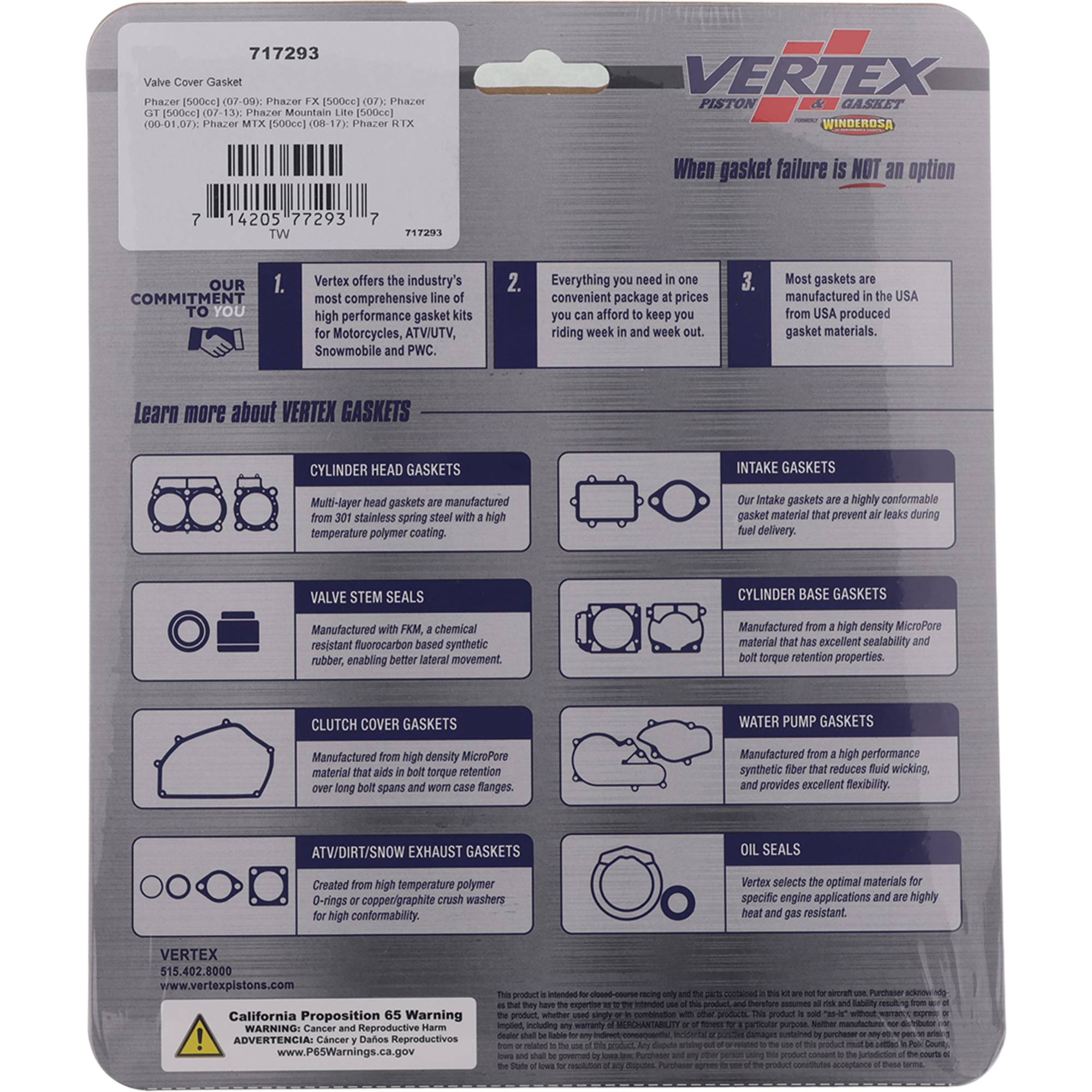 Vertex formed Valve Cover Gasket (717293) for Yamaha Phazer RTX 500 08-17