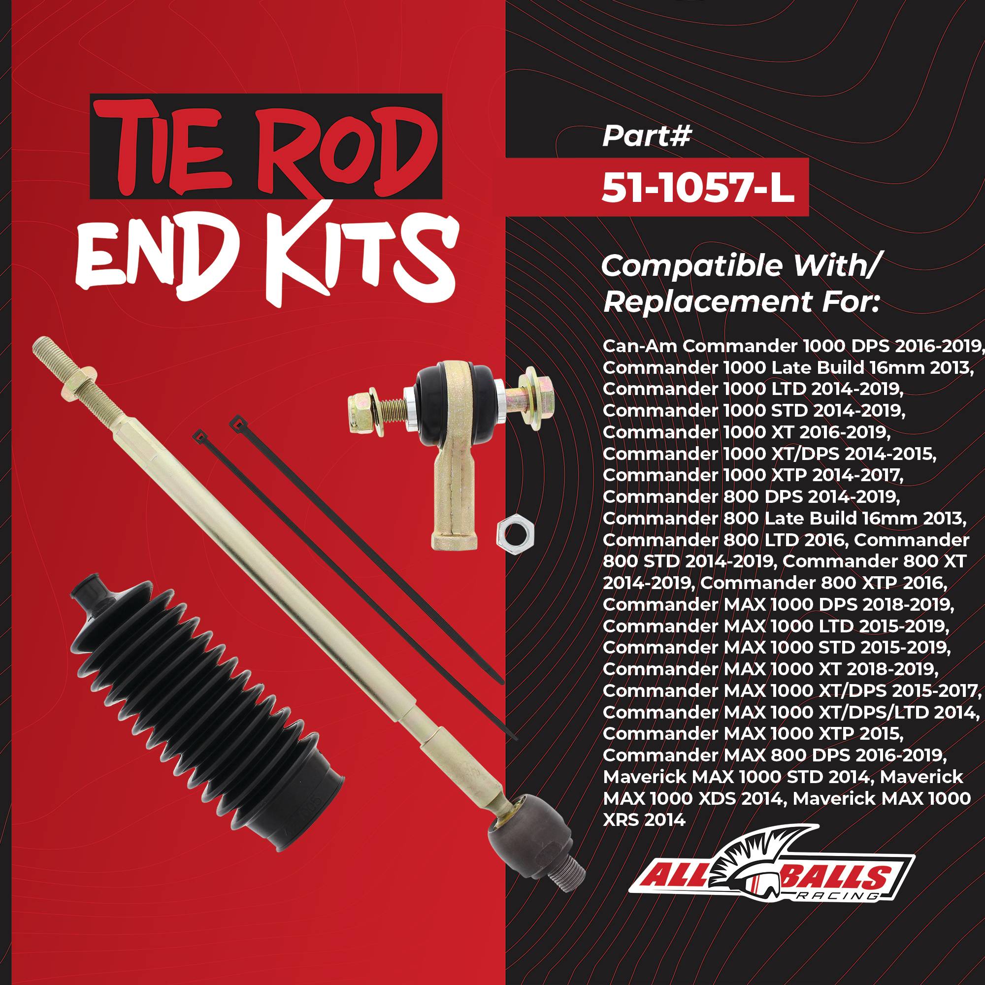 All Balls Tie Rod End Kit - Left Can-Am Commander 1000 DPS 16-17, 51-1057-L