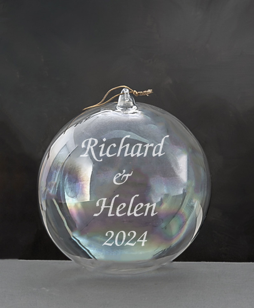 Personalized 120mm Round Glass Blown Ornament Deep Etched