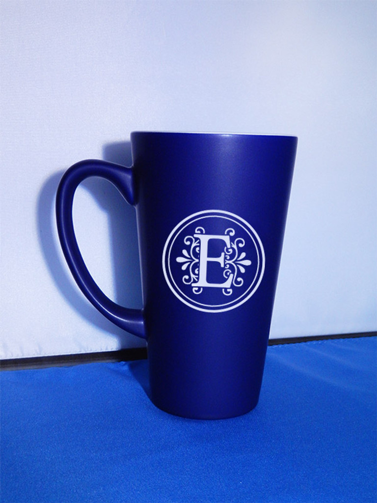 Large Monogrammed Blue Funnel Mug