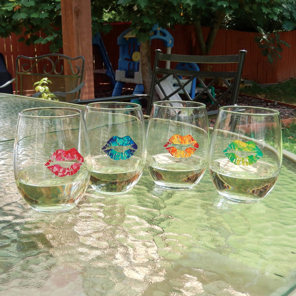 Tie Dye Lips Stemless Wine Glass Collection