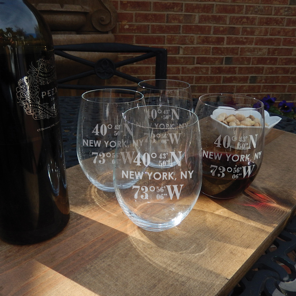 Personalized RIEDEL Large Stemless Wine Glass with Coordinates