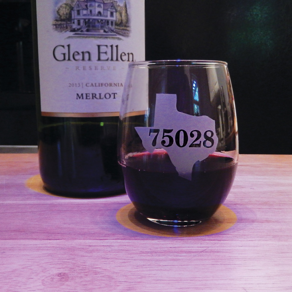 Personalized State & Zipcode Stemless Wine Glass