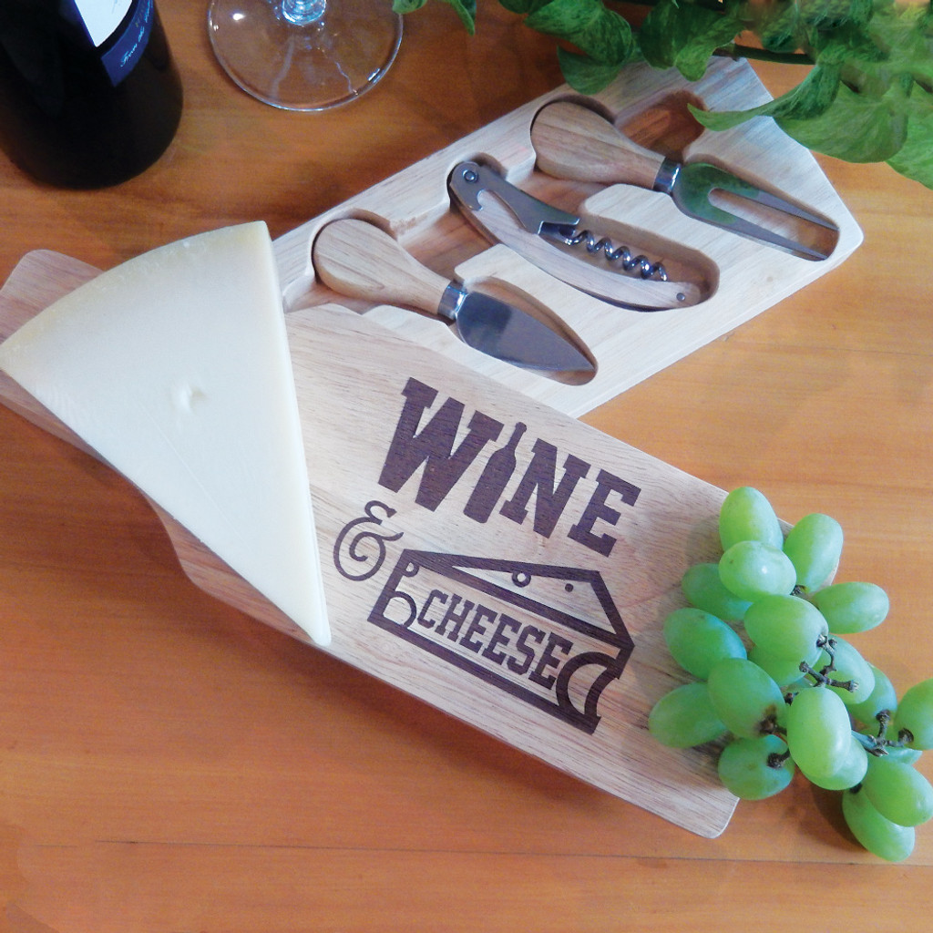 Wooden Wine & Cheese Board Set