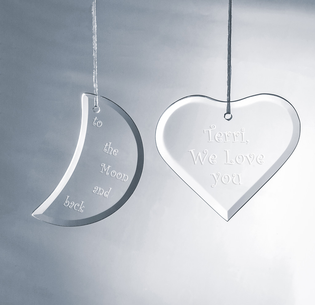 Moon and Heart ornaments