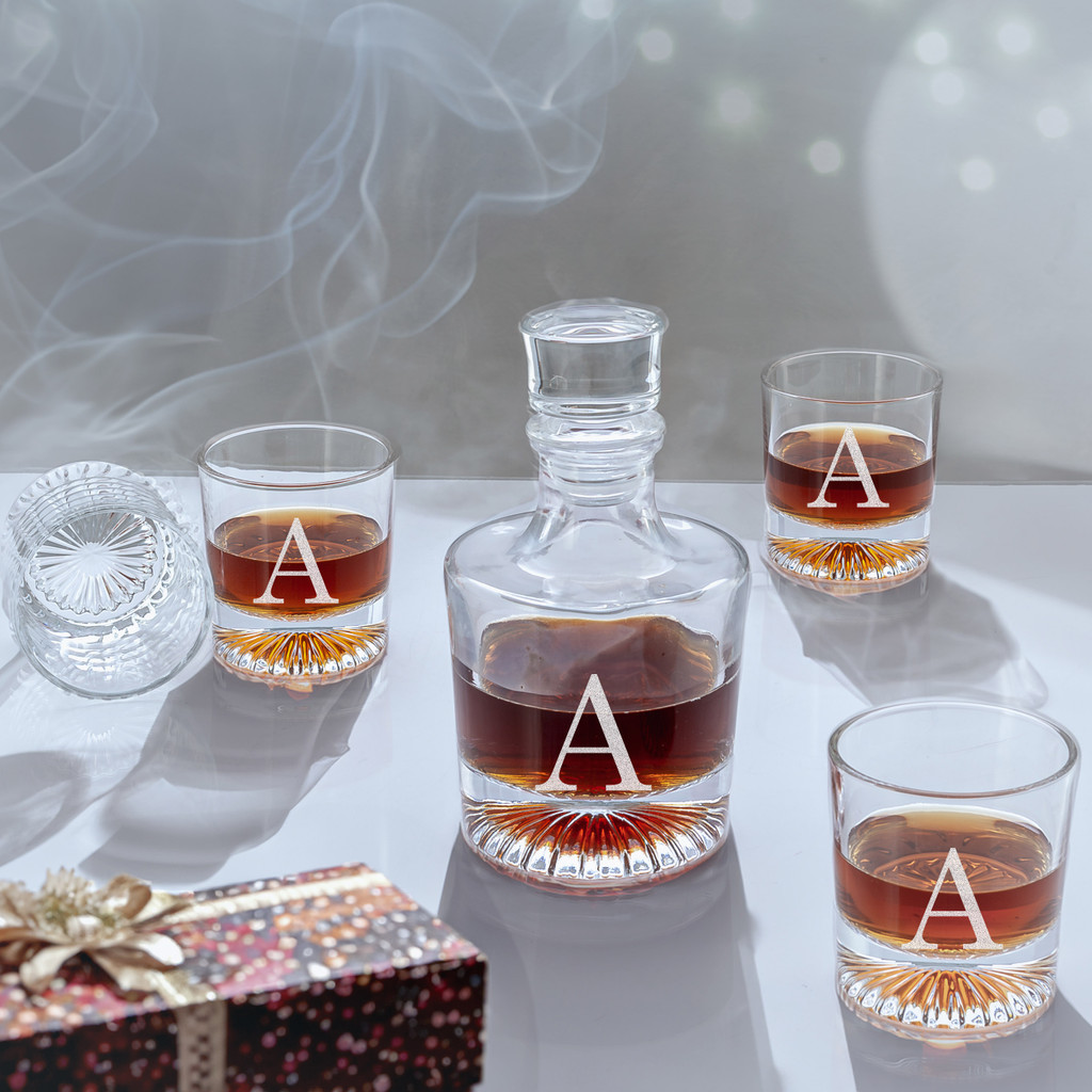 Chill  Whiskey Decanter set, 5-pces, Etched