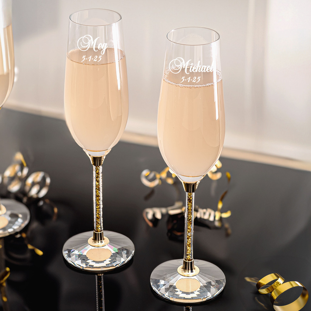 Gold Crystal Champagne Flutes, pair