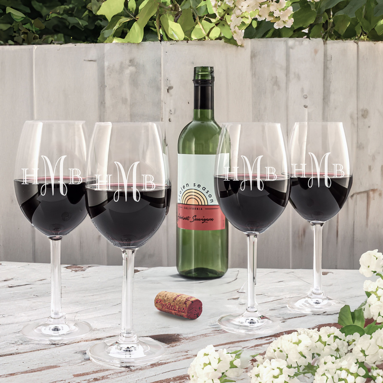Bohemian Lead-Free Crystal Wine Glasses, monogrammed set/4 Red Wine