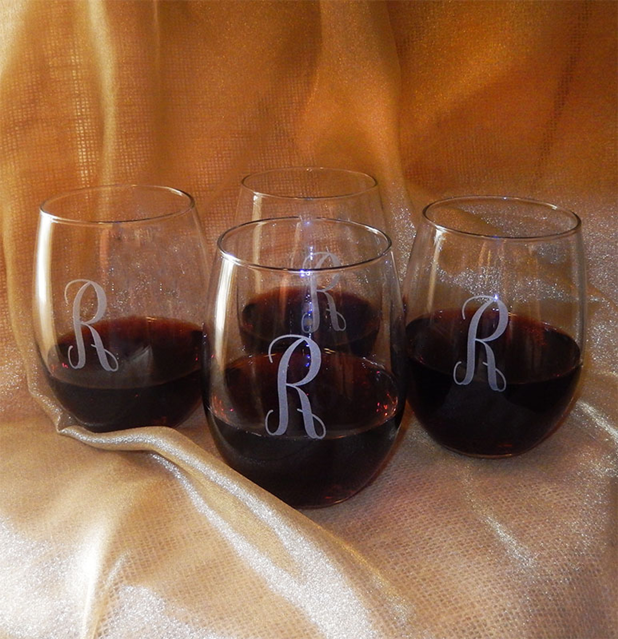 Wine Glasses 21oz, Stemless, set/4, personalized, - The Crystal Shoppe