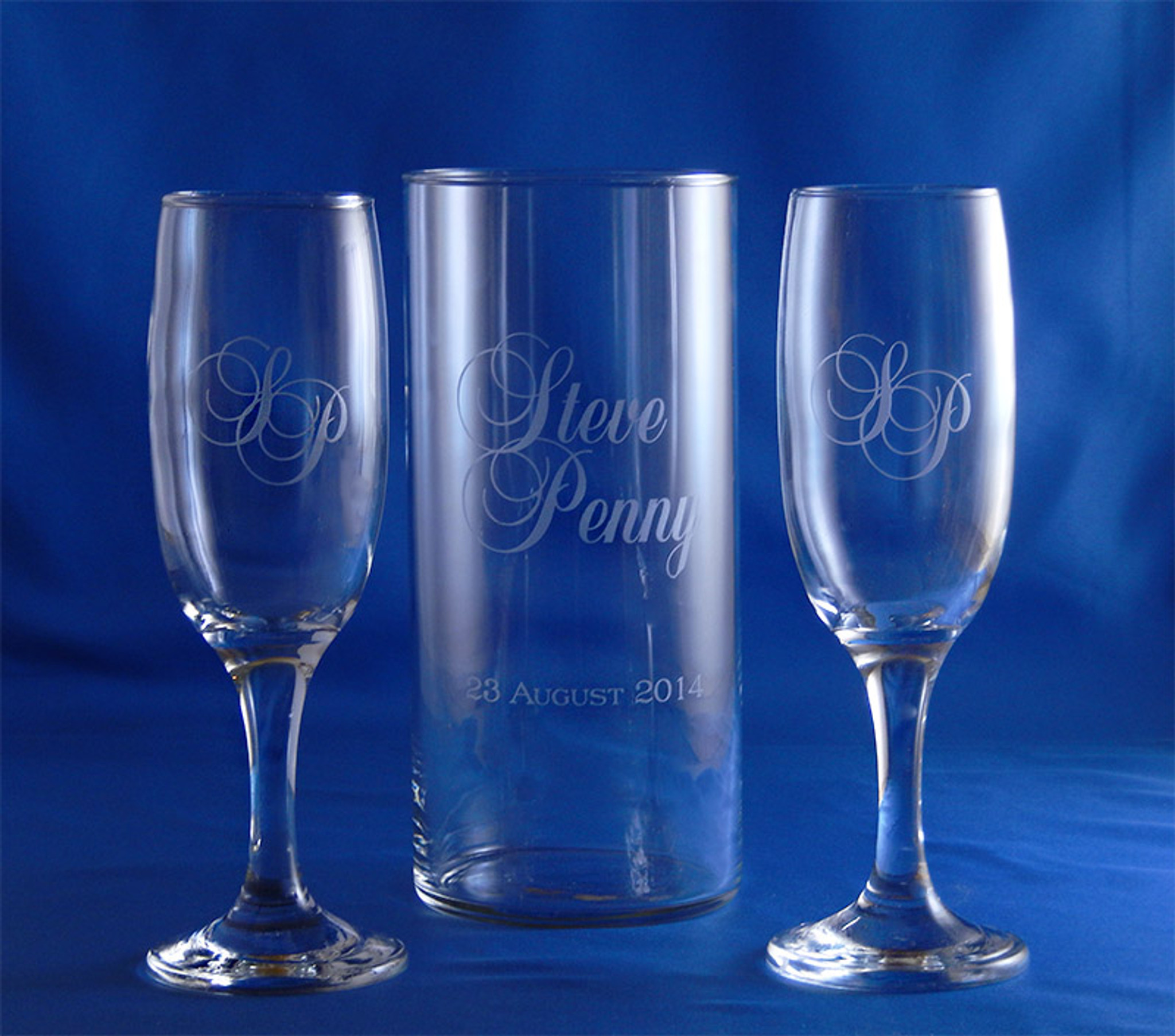 Personalized Toasting Flutes and Candle Holder- Great Christmas