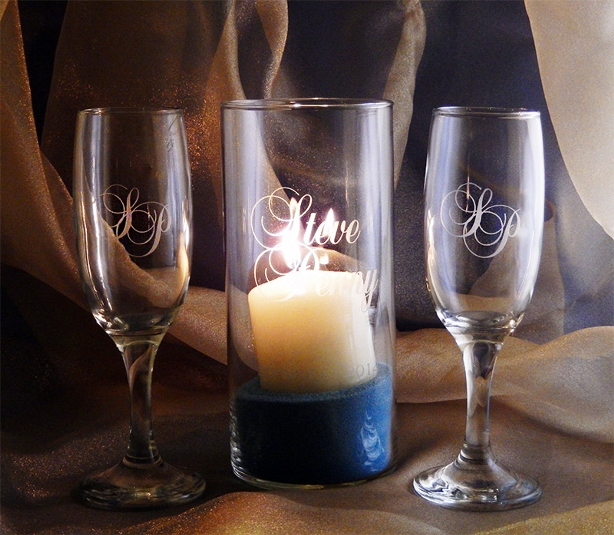 Personalized Toasting Flutes and Candle Holder- Great Christmas