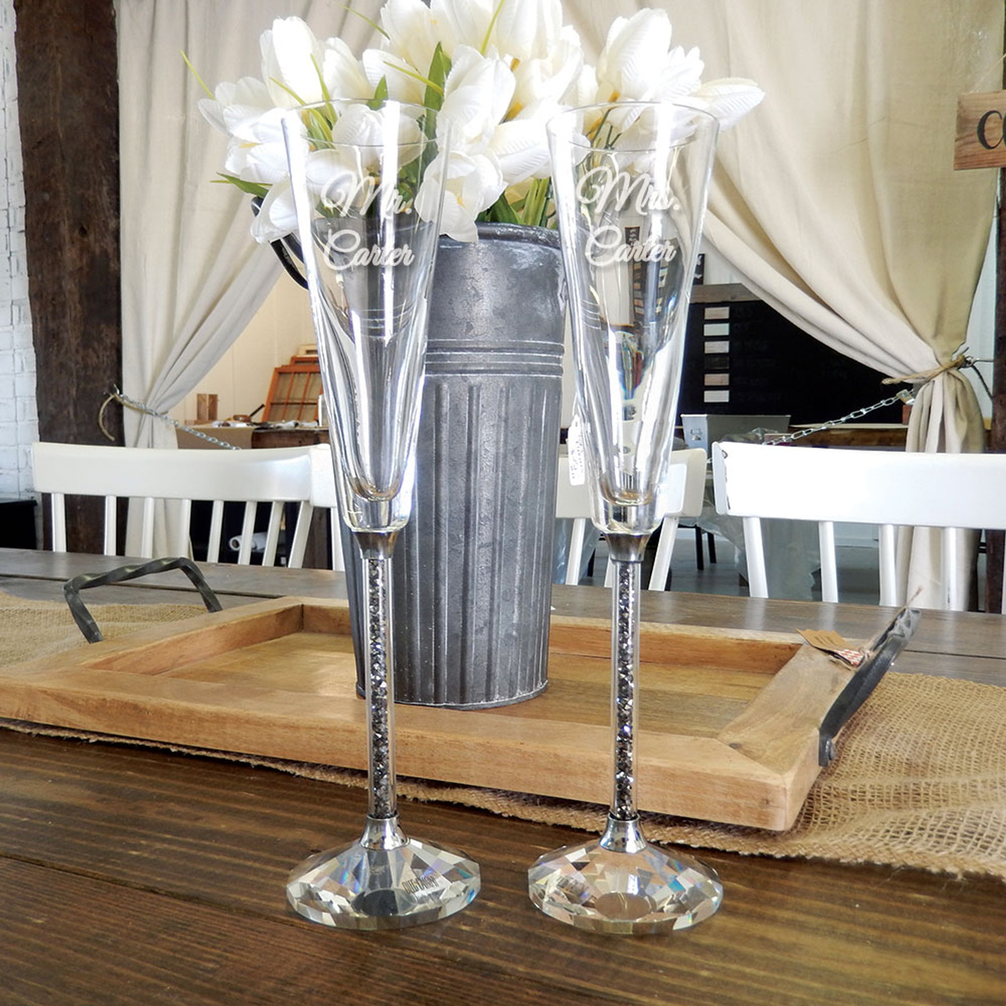 Swarovski Crystal Wedding Toast Set, Champagne Glasses, Wedding