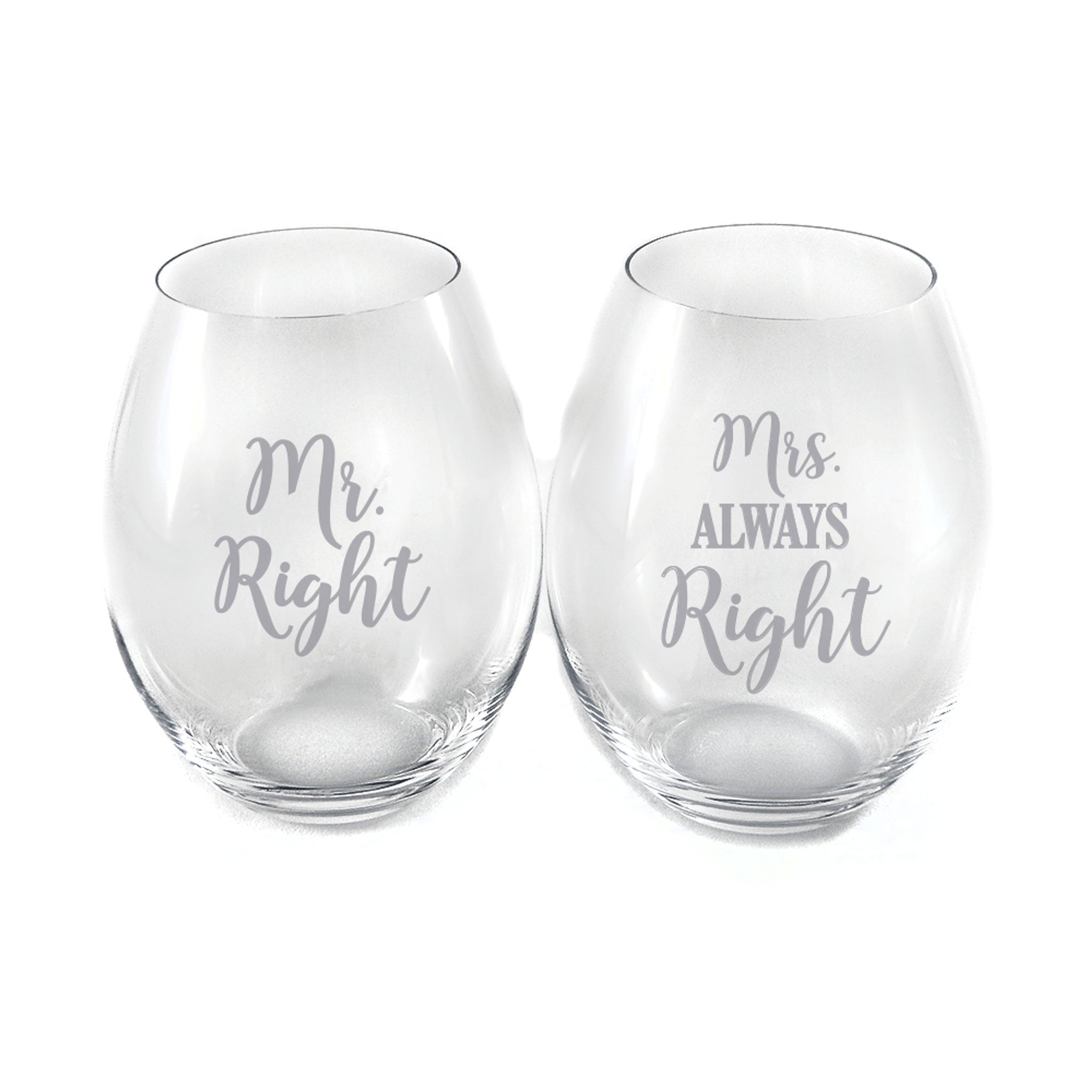 Wine Glasses - Stemless Wine Glasses Set of 2 Crystal Mr Mrs Wine