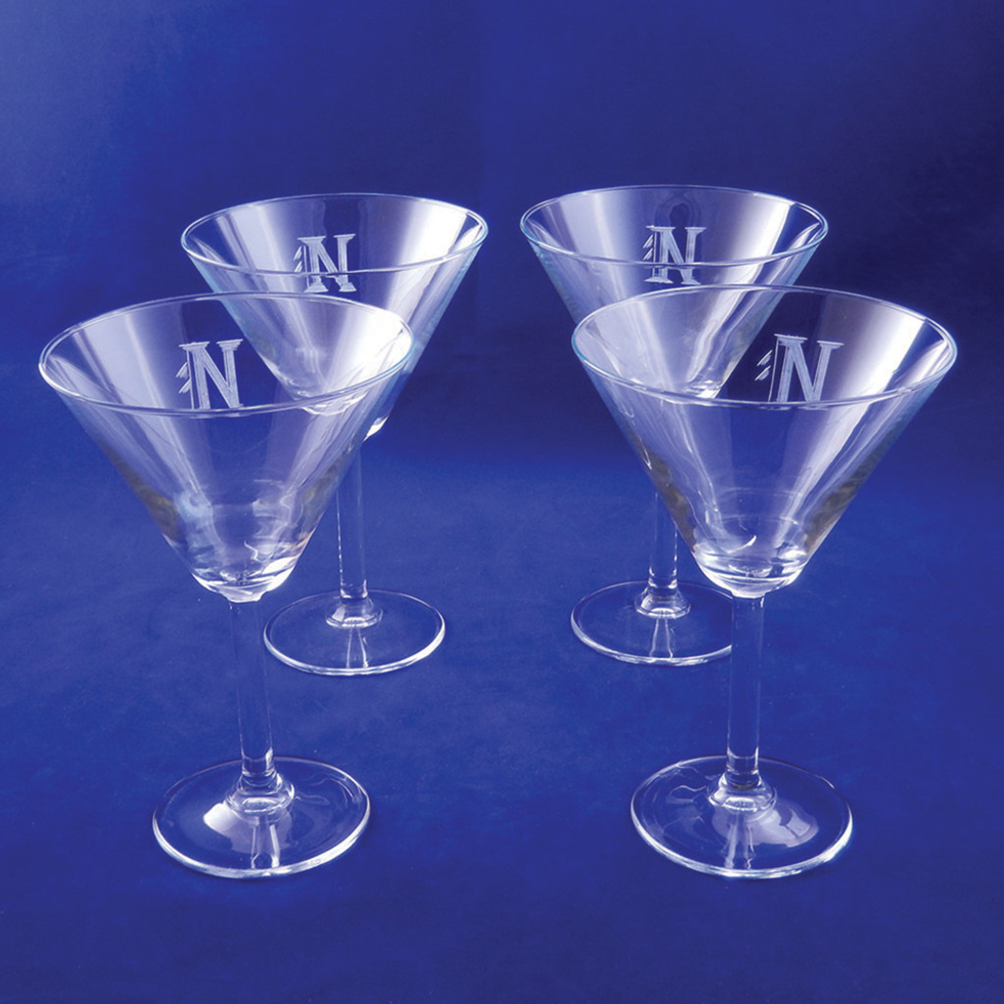 Set of 4  Crystal Martini Glass Etched with Monogram, 10 oz